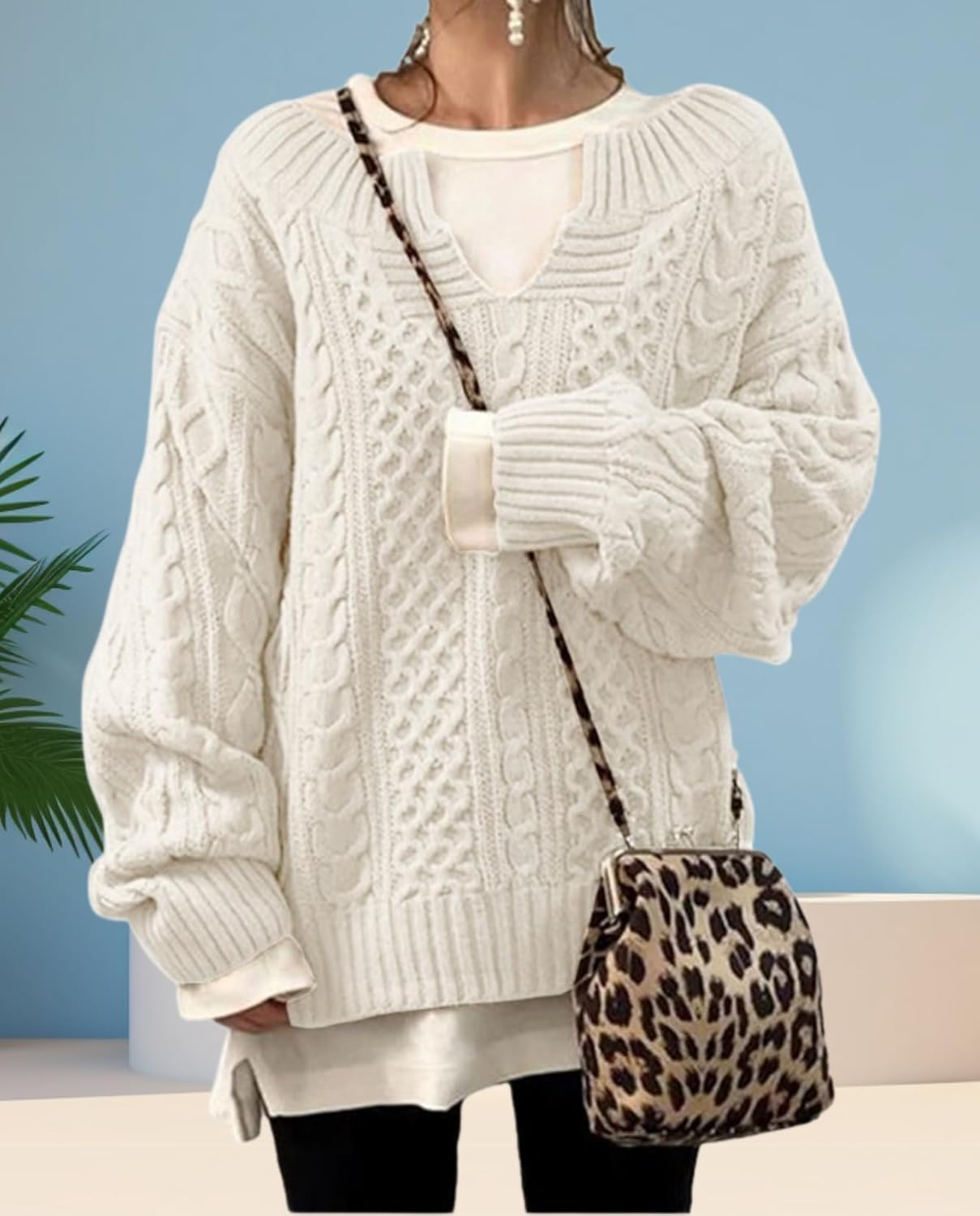 LIZALIG Women's Cable Knit Sweater Casual Oversized Chunky Knitted Fall Sweaters for Women 2025 Pullover - Image 3