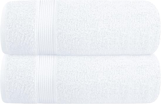 Belizzi Home Cotton 2 Pack Oversized Bath Towel Set 28x55 inches, Large Bath Towels, Ultra Absorbant Compact Quickdry & Lightweight Towel, Ideal for Gym Travel Camp Pool - White