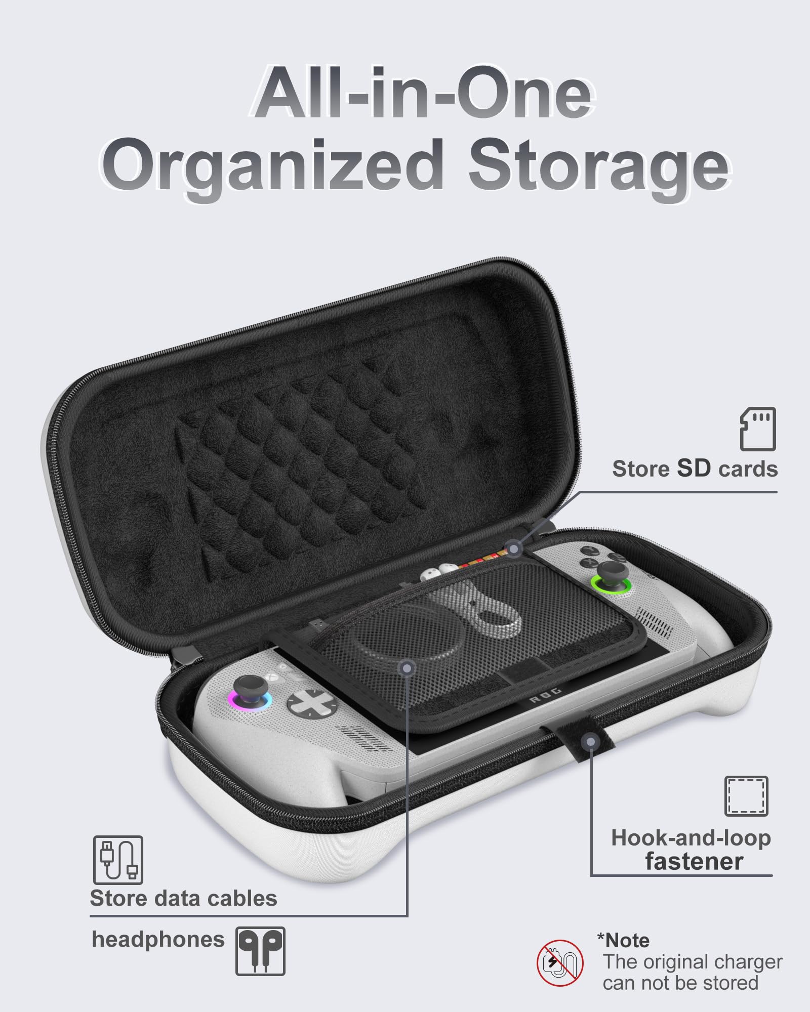 ProCase Housse pour ROG Xbox Ally / ROG Xbox Ally X, Boîtier Rigide Protection Portable pour Console, Étui EVA avec Compartiments pour Cartes et Accessoires, Sac de Transport Léger avec Poignée -Blanc