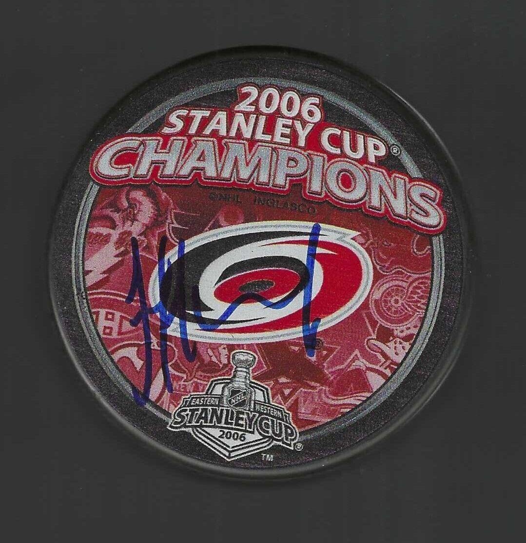 Jeff Daniels Signed Carolina Hurricanes 2006 Stanley Cup Champions Puck - Autographed NHL Pucks