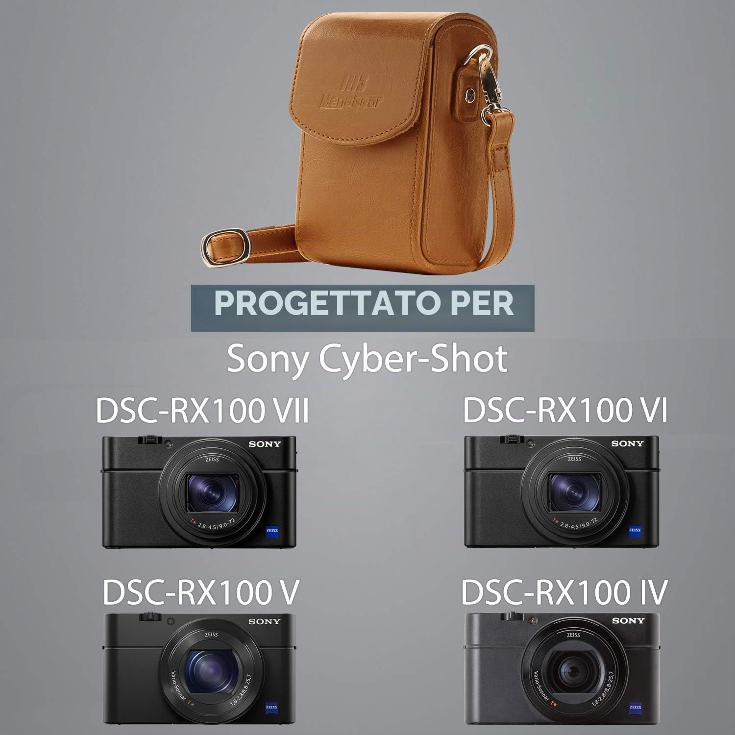 MegaGear MG1498 Custodia in finta pelle per Fotocamera con Tracolla, Marrone Chiaro