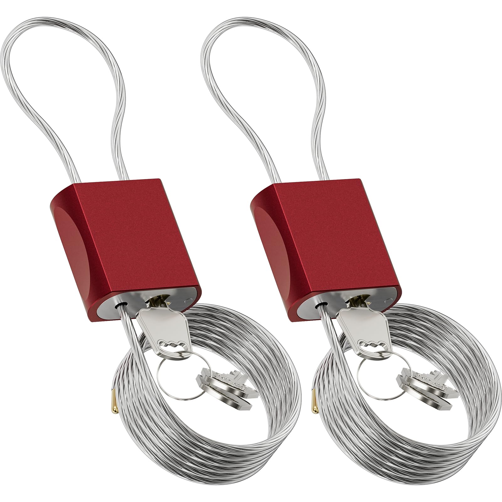 Cable Padlock Free Adjustable Lock 3 Keys, 6.56ft/2m Red 2Pcs