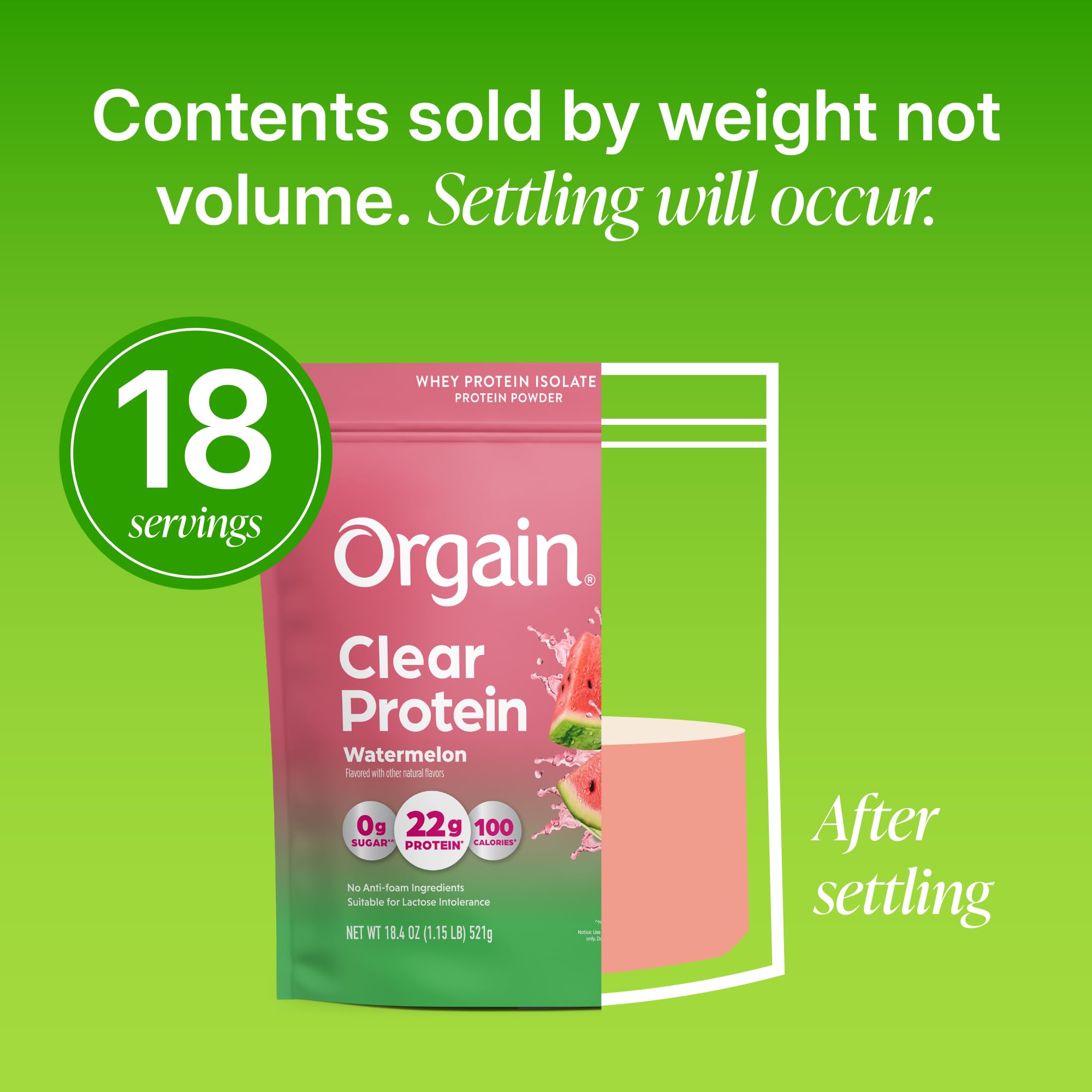 Orgain Clear Whey Isolate 22g Protein Powder, Watermelon, 18 Servings — Amazon image 6