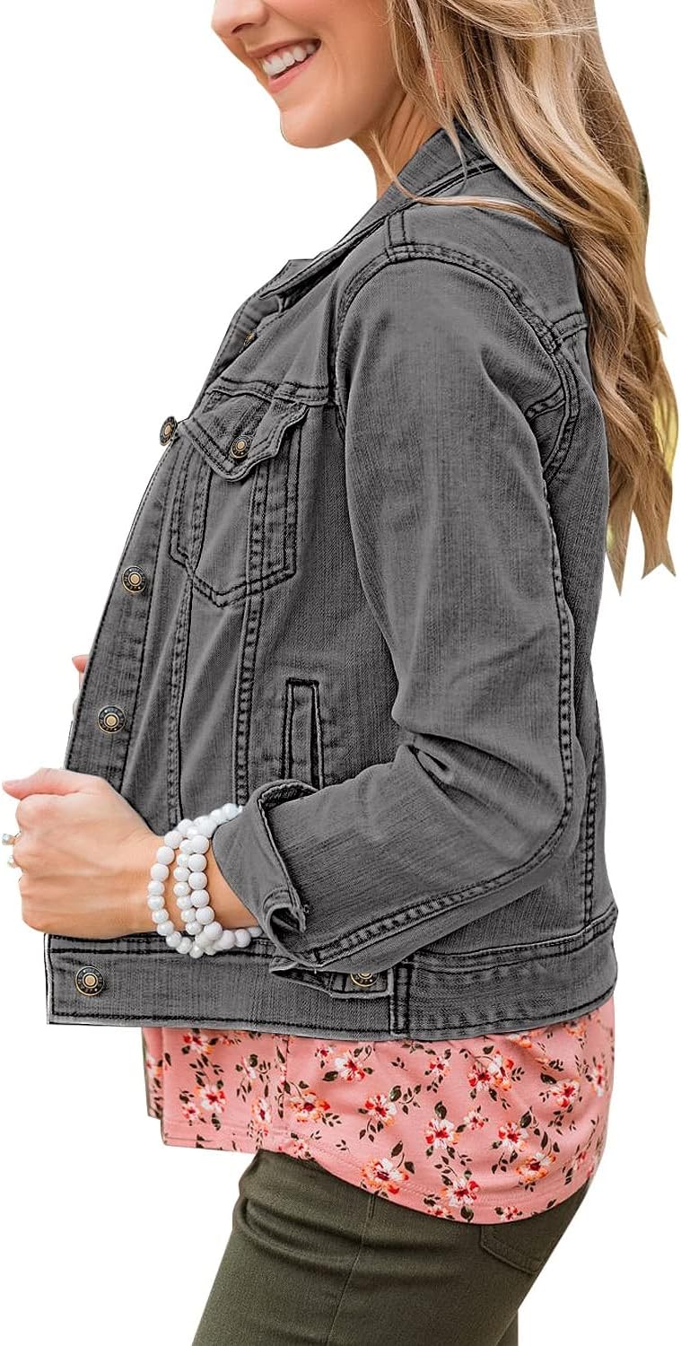 LookbookStore Women's Basic Long Sleeves Button Down Fitted Denim Jean Jackets - Image 3