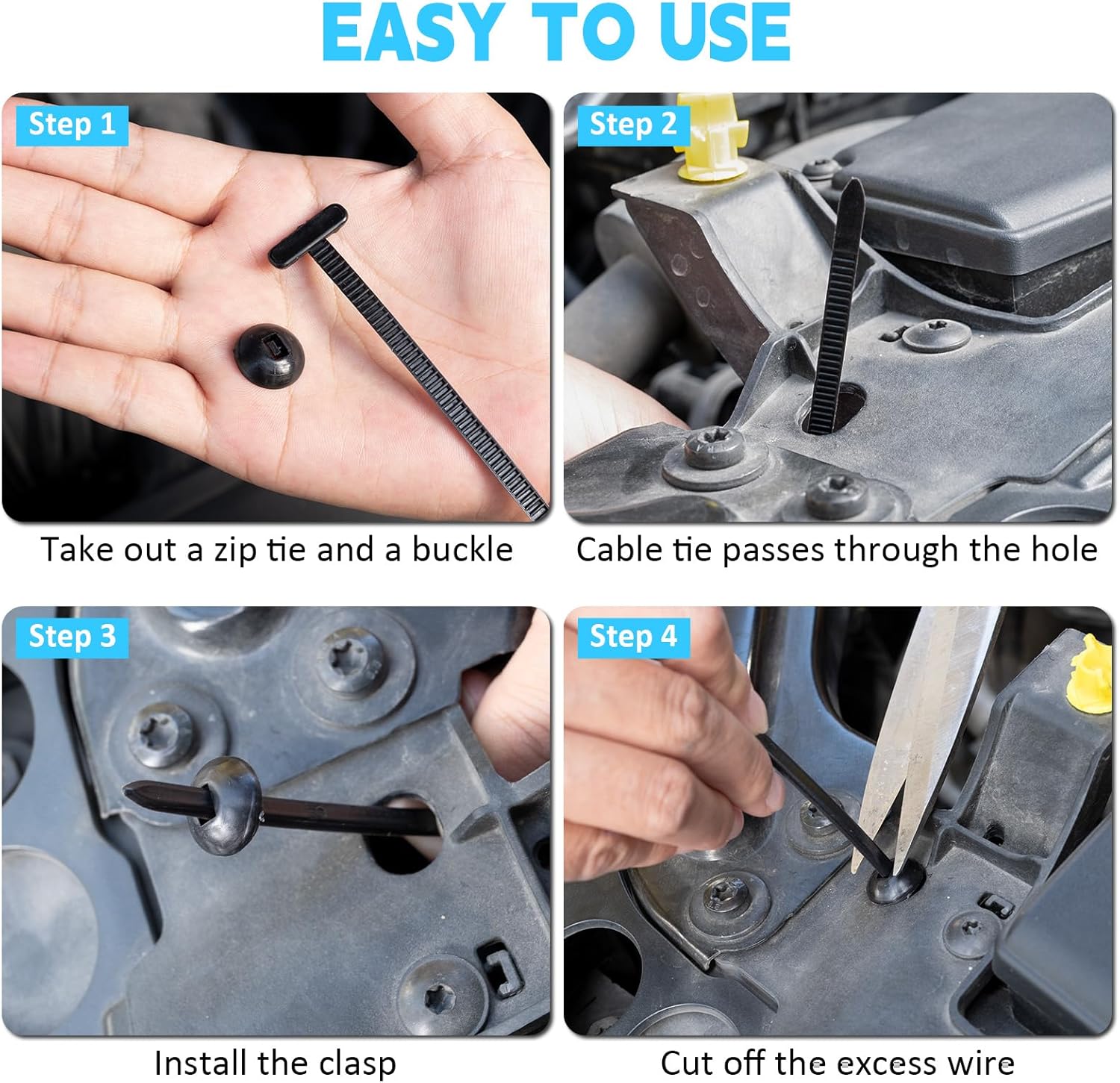 150Pcs Electrical Cable Ties,Nylon Universal Cable Tie Buckle,Heavy Duty Plastic Rivet T Zip Ties Style, Grip Auto Zip Tie Buckles for Car Daily Repair Bumper Clips