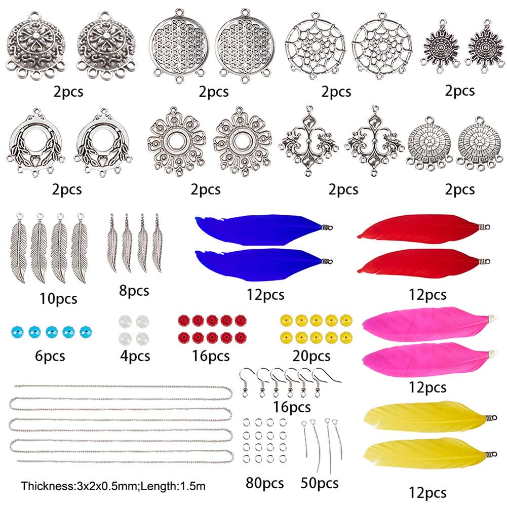 Kit De Manualidades Para Hacer Pendientes De Plumas Bohemios - Incluye Plumas Naturales, Cuentas Y Accesorios Para 8 Pares Diferentes