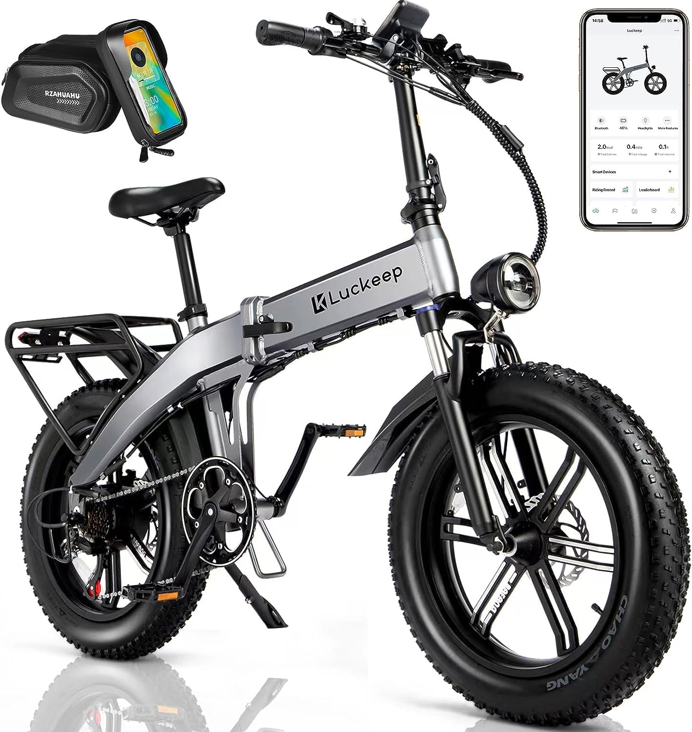 Lukceep Folding Electric Bike for Adults 1200/1400W Peak, 28/30MPH 60 Miles,720WH Battery 20x 4.0 Fat Tire Ebikes for Adults Foldable with APP/Anti-Theft Alarm/Hydraulic Brakes & UL 2849 Certificated