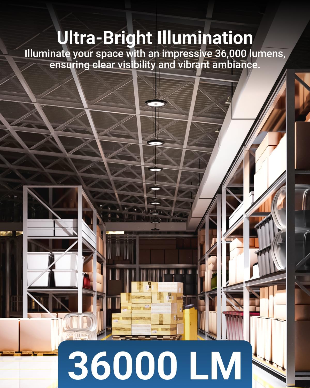 Sunco High Bay LED Shop Light with Motion Sensor, for Garage or Workshops, 240W, 36000 Lumens, 5000K Daylight, Dimmable (0-10V), IP65 Waterproof UL/DLC 4 Pack