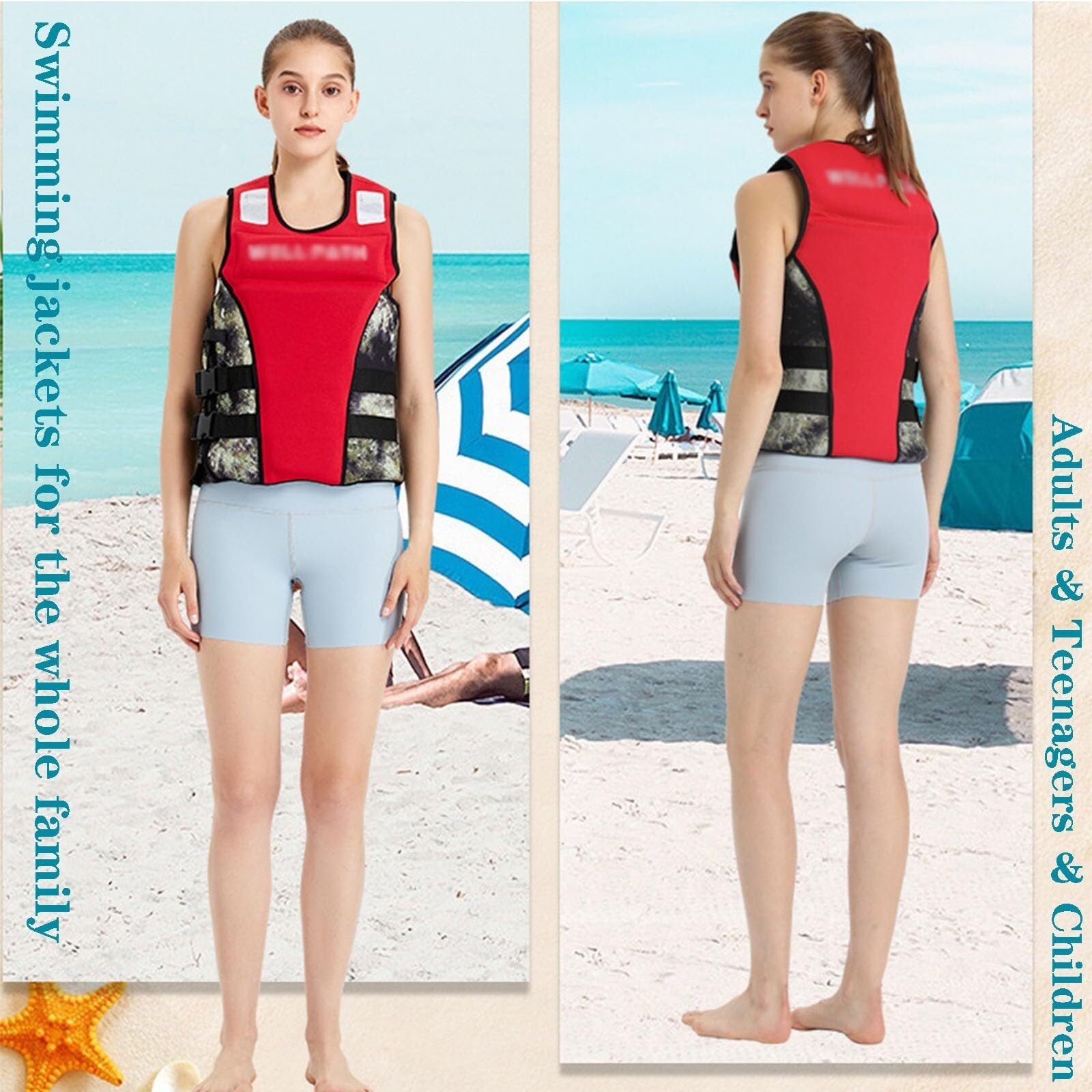 Schwimnweste Unisex Verstellbar Hohe Auftriebskraft Tragbar Neopren Stoßfest Seitenreißverschluss für Boot Surfen Wassersport