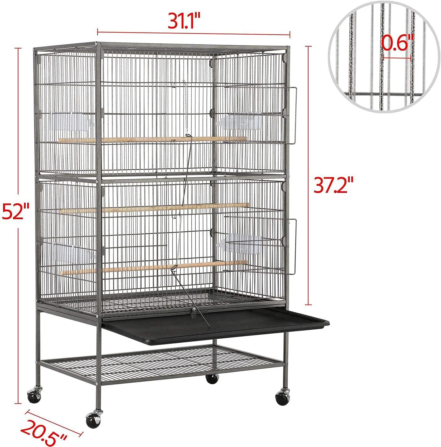 Bosely Standing Wrought Iron Large Bird Cage for Parrot Lovebirds Finch Canary ,with Rolling Stand : Pet Supplies