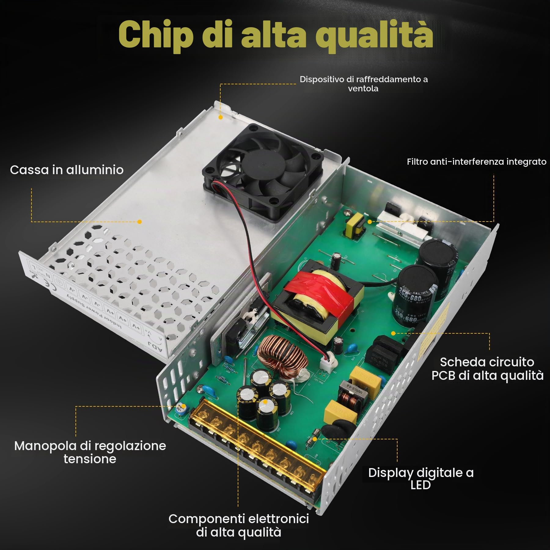 DC 12V 50A 600W Alimentatore Trasformatore 220V AC a DC 12V Convertitore 50A 600W Alimentatore Adattatore per 12Volt Pompa CCTV Telecamera Sicurezza Auto Stereo Stampante