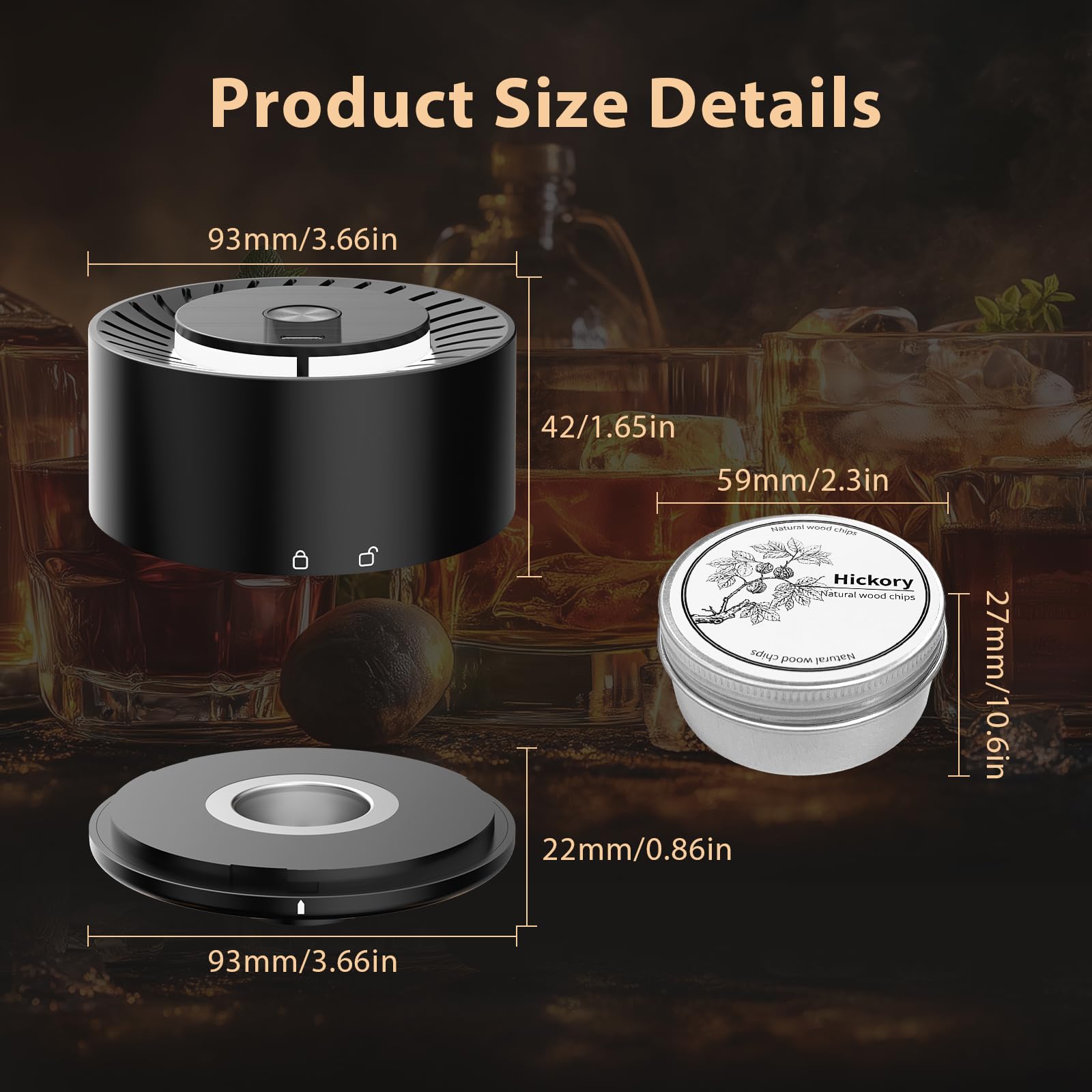 iDiskk Kit ahumador de cócteles eléctrico, ahumador de whisky recargable, encendedor incorporado, 6 astillas de madera para bebidas Old Fashioned, Bourbon, whisky, regalo original para hombres