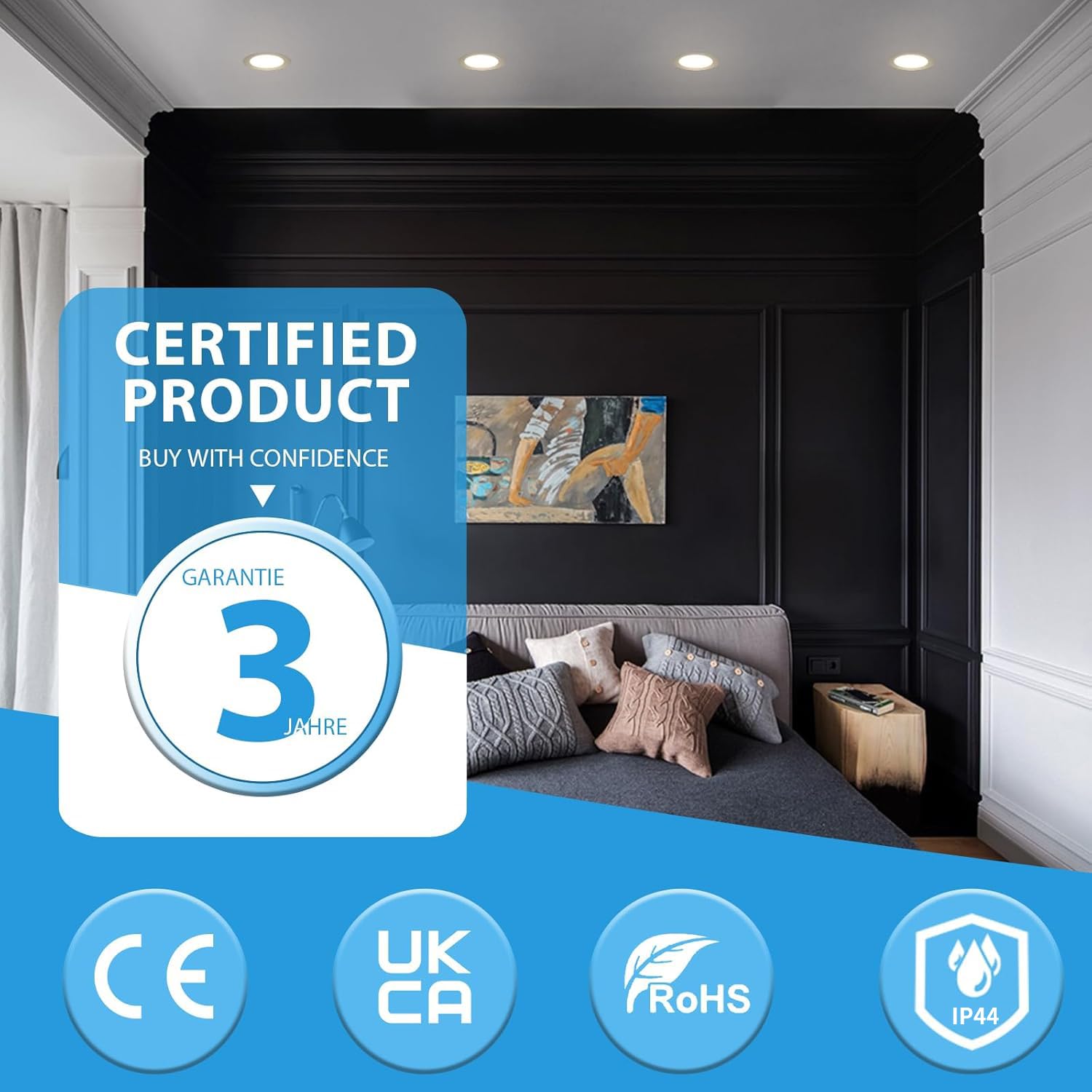 6 Pezzo Faretti LED da Incasso per Cartongesso, 12W, Round, Bianco Caldo 3000K/Bianco Neutro 4000K/Bianco Freddo 6000K Regolabili, Foro Ø120-130mm, Faretti LED Soffitto per Bagno Cucina
