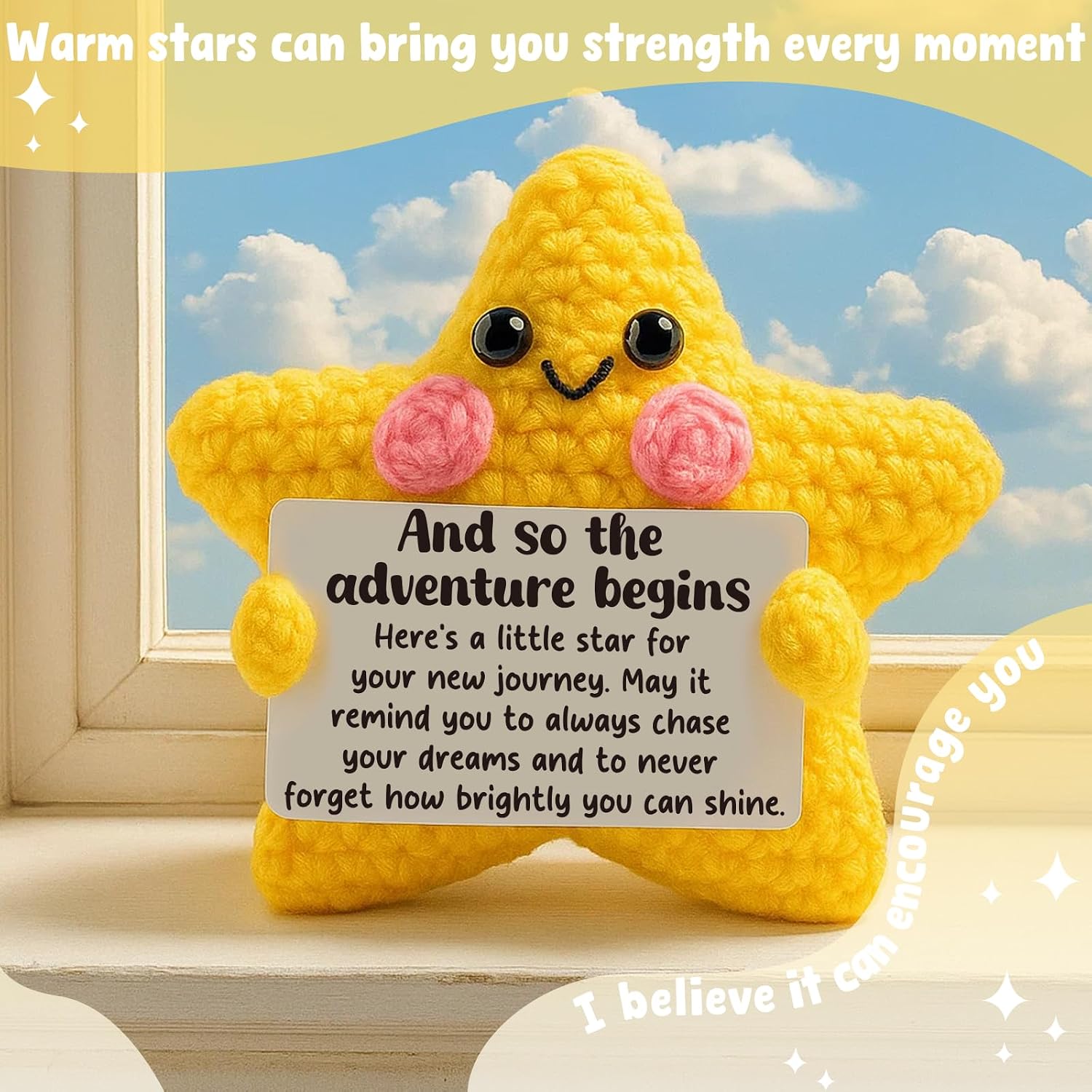 Crochet Star Graduation Gift, New Job & Good Luck Keepsake, Farewell & Moving Gift for Coworker Friend, Motivational Desk Decor for Student, Congratulations for New Adventure