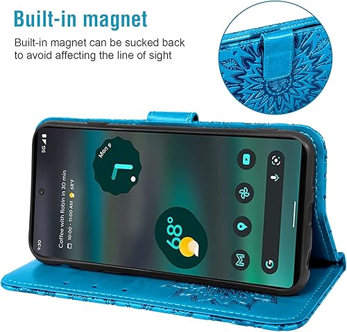 Miniatura 3 de Asuwish Funda de teléfono para Google Pixel 6A 5G 2022 con protector de pantalla de vidrio templado y piel de girasol, funda delgada con tapa