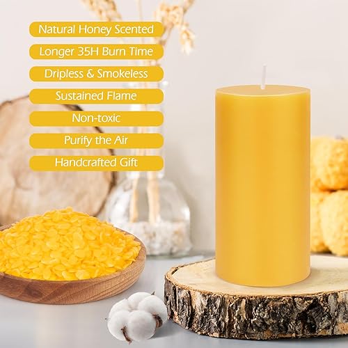 Miniatura 2 de Velas de cera de abeja pura, velas de pilar de cera de abeja, juego de velas grandes de 4 a 140 horas de tiempo de combustión, velas de boda para