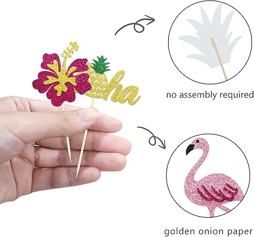Miniatura 3 de 24 adornos tropicales para cupcakes, decoración para tartas de Luau, selecciones de cupcakes Aloha, piña, flamenco, decoración para cupcakes con