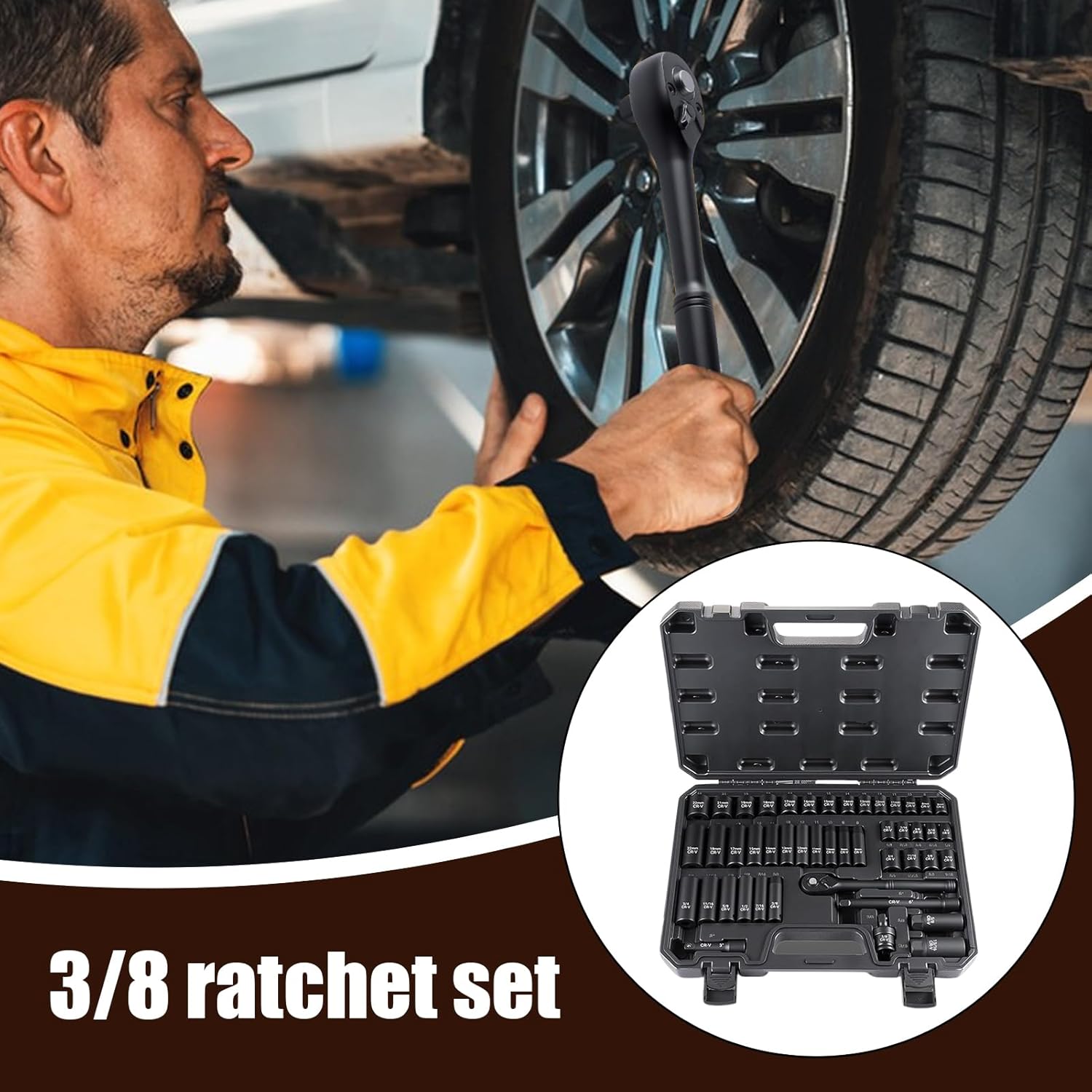 3/8 Socket Set, 72 Teeth Mechanic Tool Kit,Mechanic Socket Set | for Auto Repair Vehicle Maintenance Industrial Home Motorcycle Plumbing Work