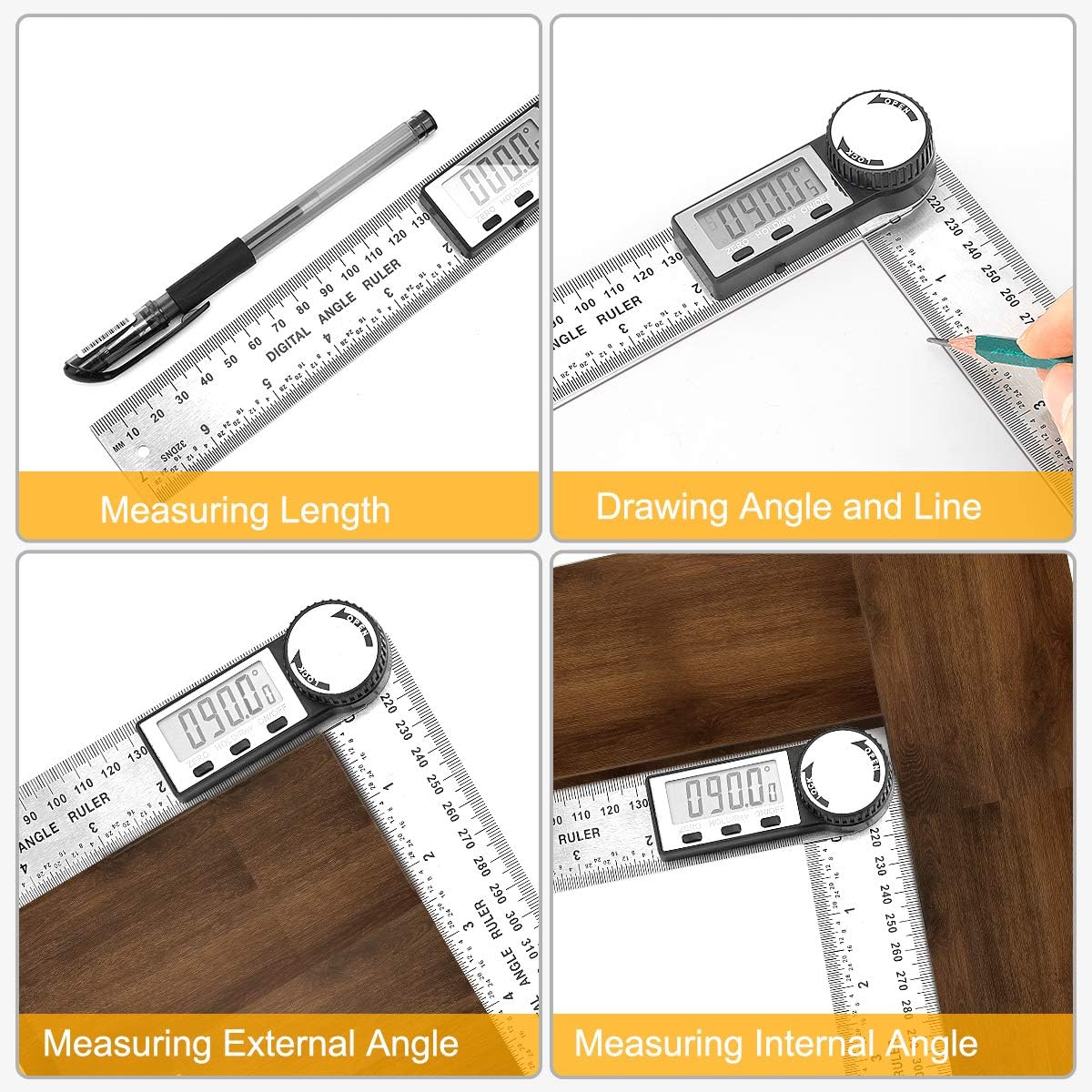 Digital Angle Finder Protractor 7inch Stainless Steel, 2-in-1 Angle Measurement Tool 360 Degree with Large LCD Display and Locking Function Angle Gauge for Woodworking/Construction/DIY