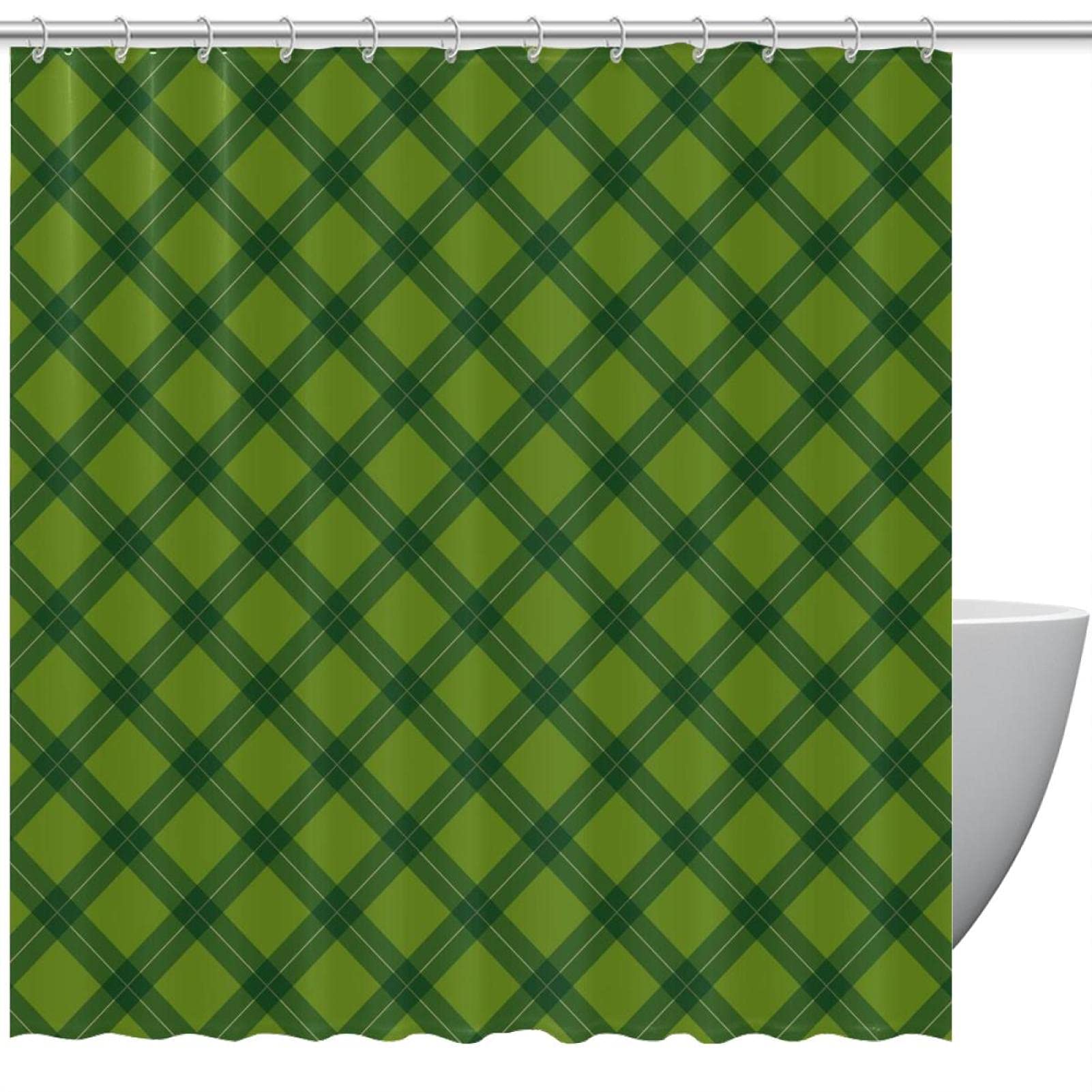 Rideau de douche rétro imperméable et lavable Green Line 183 cm avec œillets et crochets
