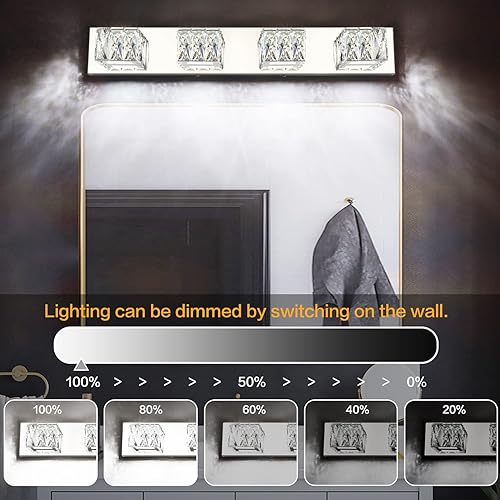 Miniatura 2 de ZUZITO Lámpara de tocador de baño con 4 luces, luces modernas de cristal para baño, regulables de 24 W, luces LED cromadas sobre el espejo, luz