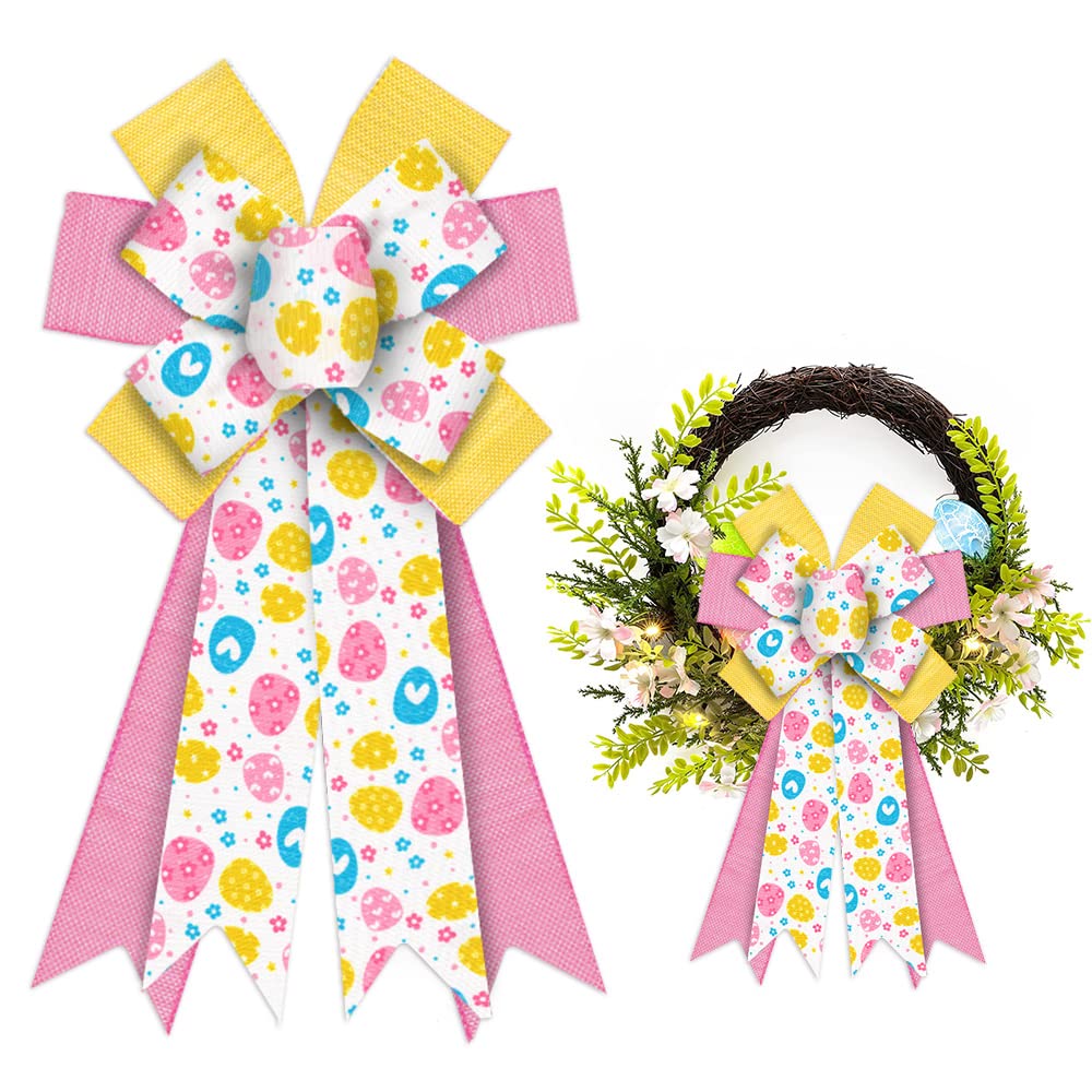 Hying Pink Yellow Easter Rabbit Wreath Bows for Party Decor Indoor Outdoor Wall Decoration Supplies Ornament