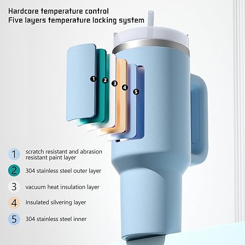Miniatura 4 de Vaso de 40 onzas con asa y popote con 2 tapas de popote y funda de silicona, botella de agua de acero inoxidable, taza de viaje, bebidas frías, vaso