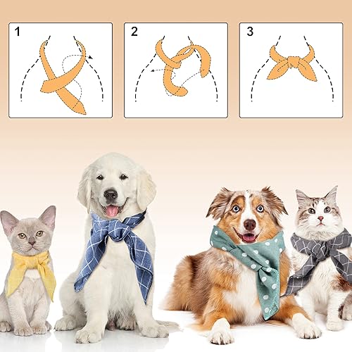 Miniatura 5 de SATINIOR 8 bandanas para perro, a cuadros, lunares, primavera, bandana triangular, suave, lavable, ajustable, accesorios para gatos pequeños,