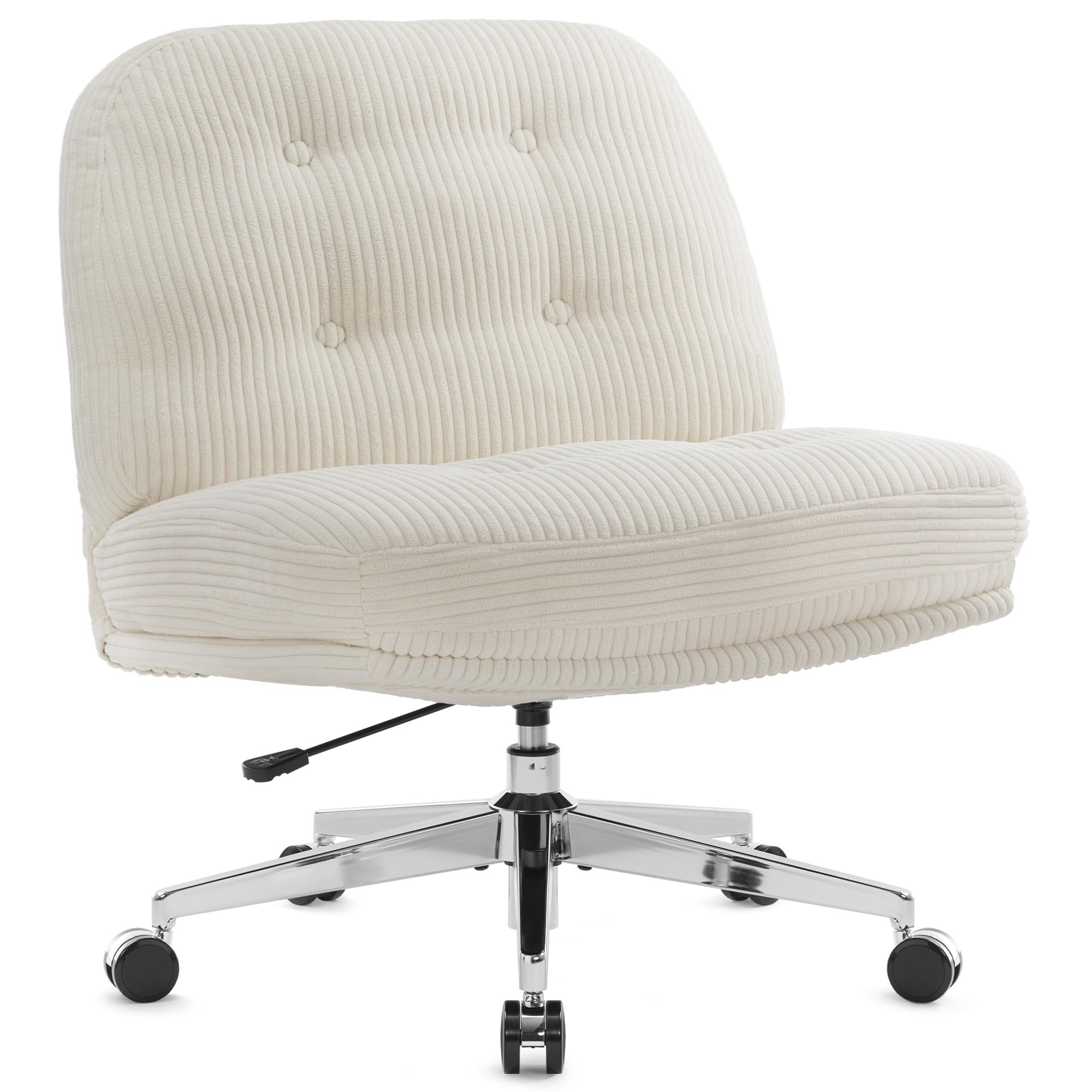 IWMH Silla de Oficina sin reposabrazos, Silla giratoria Ancha y Gruesa con Ruedas, Altura Regulable, Silla de Escritorio con Pana ergonómica, Silla de Lectura para Sentarse en Asiento de Sastre