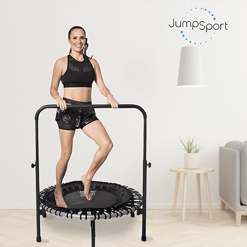 Miniatura 4 de JumpSport Accesorio de barra de mango de liberación rápida para trampolines de fitness de pierna arqueada o recta de 39 pulgadas  Se adapta a solo