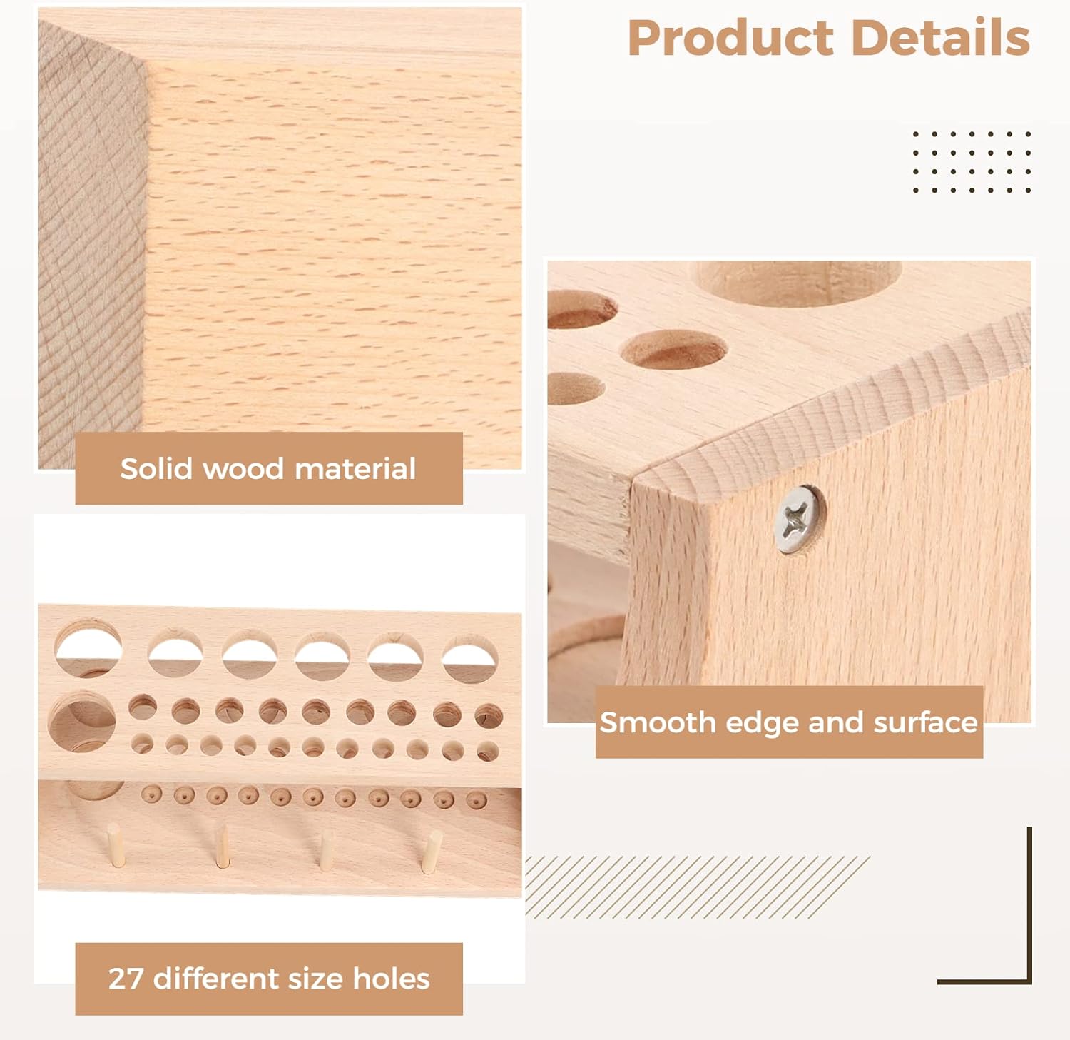 joyibay Wooden Leather Tool Holder, Wooden Leather Craft Tools Rack Stand with 27 Holes, Wooden Leather Tools Storage Box for Hole Punch Leather Tools. 10.1'' x 4.3'' x 2.8''