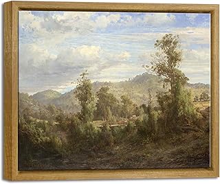 Pyradecor Retro Framed Canvas Wall Art Vintage Home Decor Louis Buvelot Nature Landscape Paintings Canvas Prints Artwork for Living Room Farm House Decorations