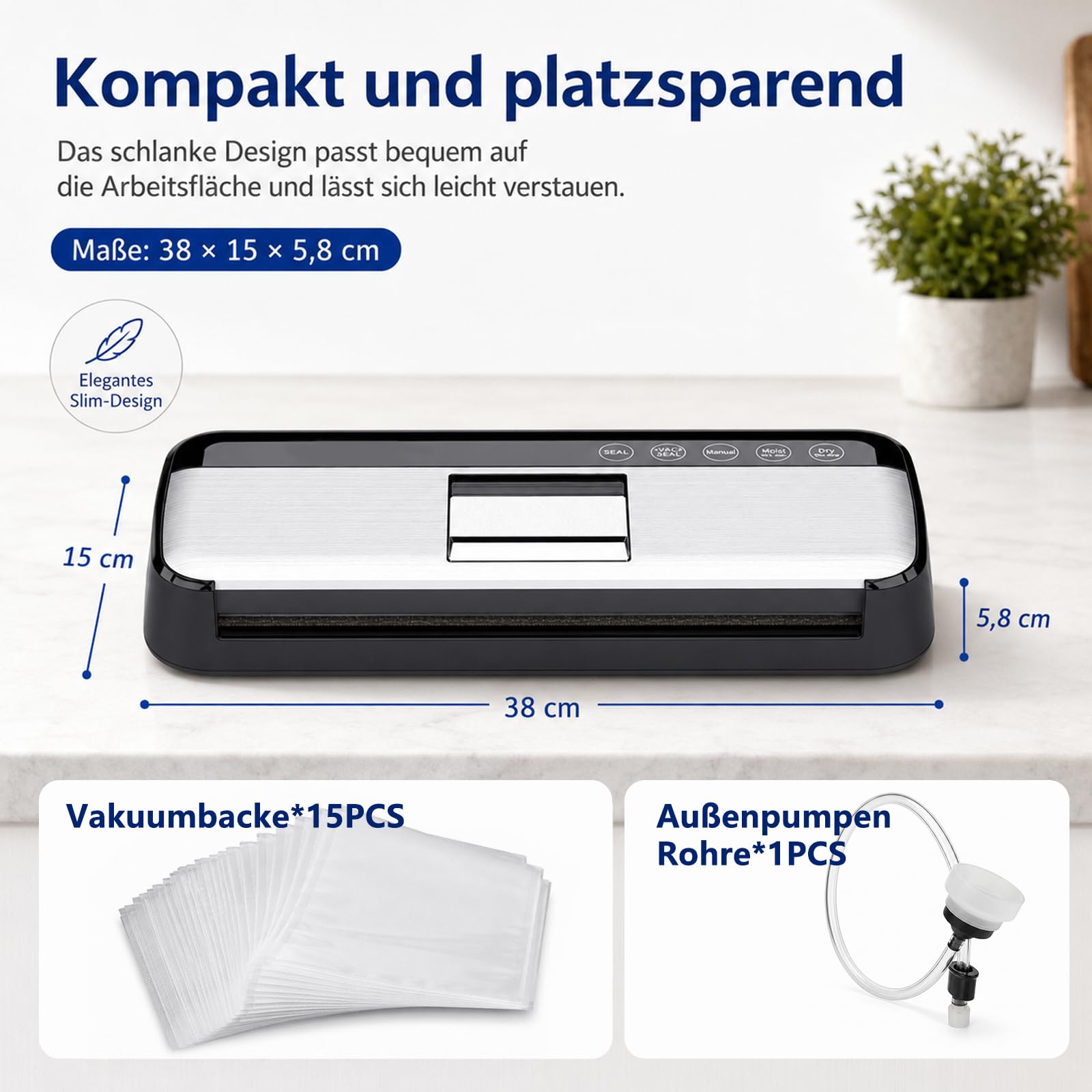 Envasadora al Vacío para Alimentos, Selladora al Vacío Automática con 15 Bolsas, Máquina de Sellado para Alimentos Secos y Húmedos, Vacuum Sealer con Doble Bomba y Sellado de 31 cm