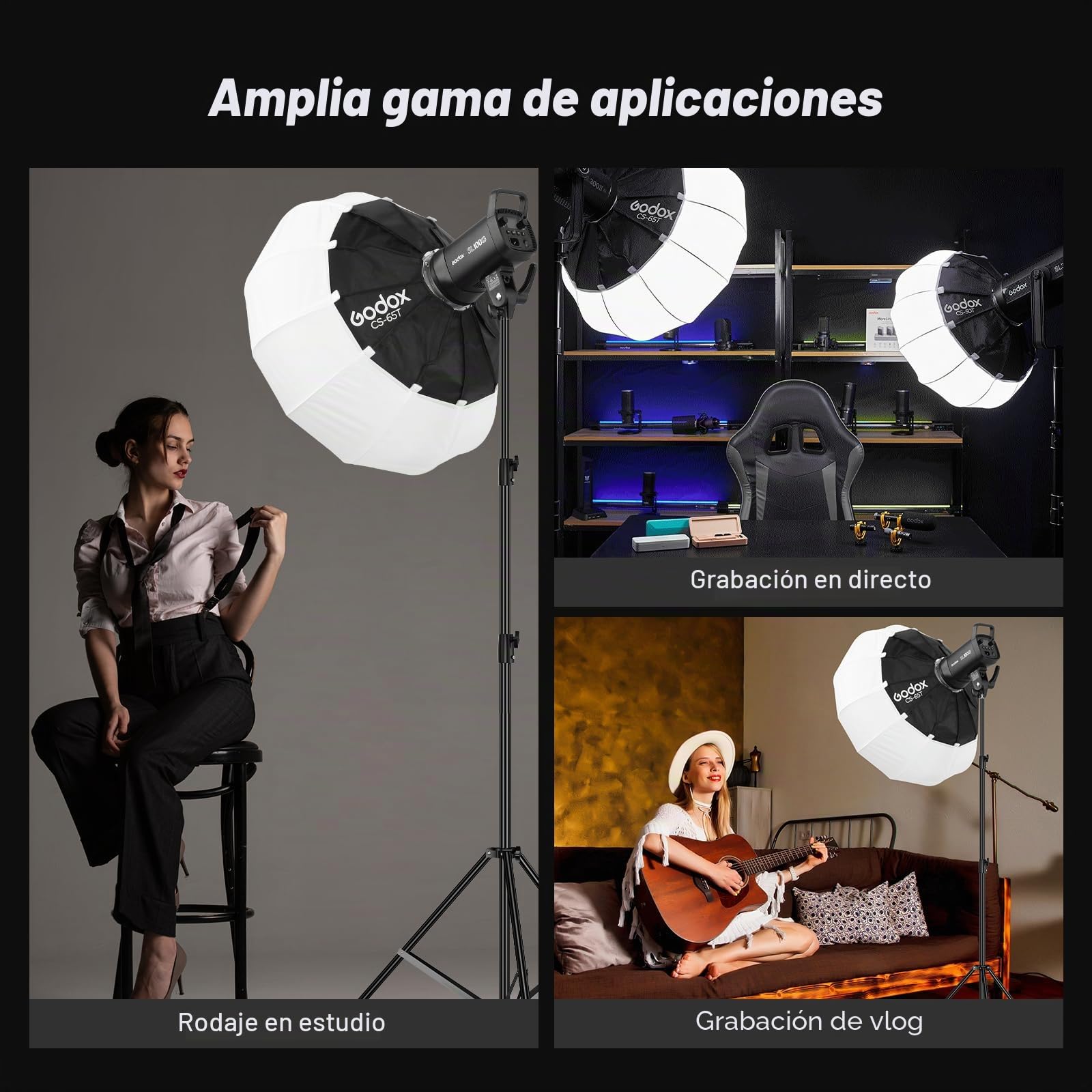 CS-65T 65cm/26in Linterna Softbox Lantern Bowens Mount Softboxes Fotografía para SL60W M300 LA150 LA200 LED Video Light Compatible con NEEWER CB60B CB150W Aputure Light 600d Amaran 60x