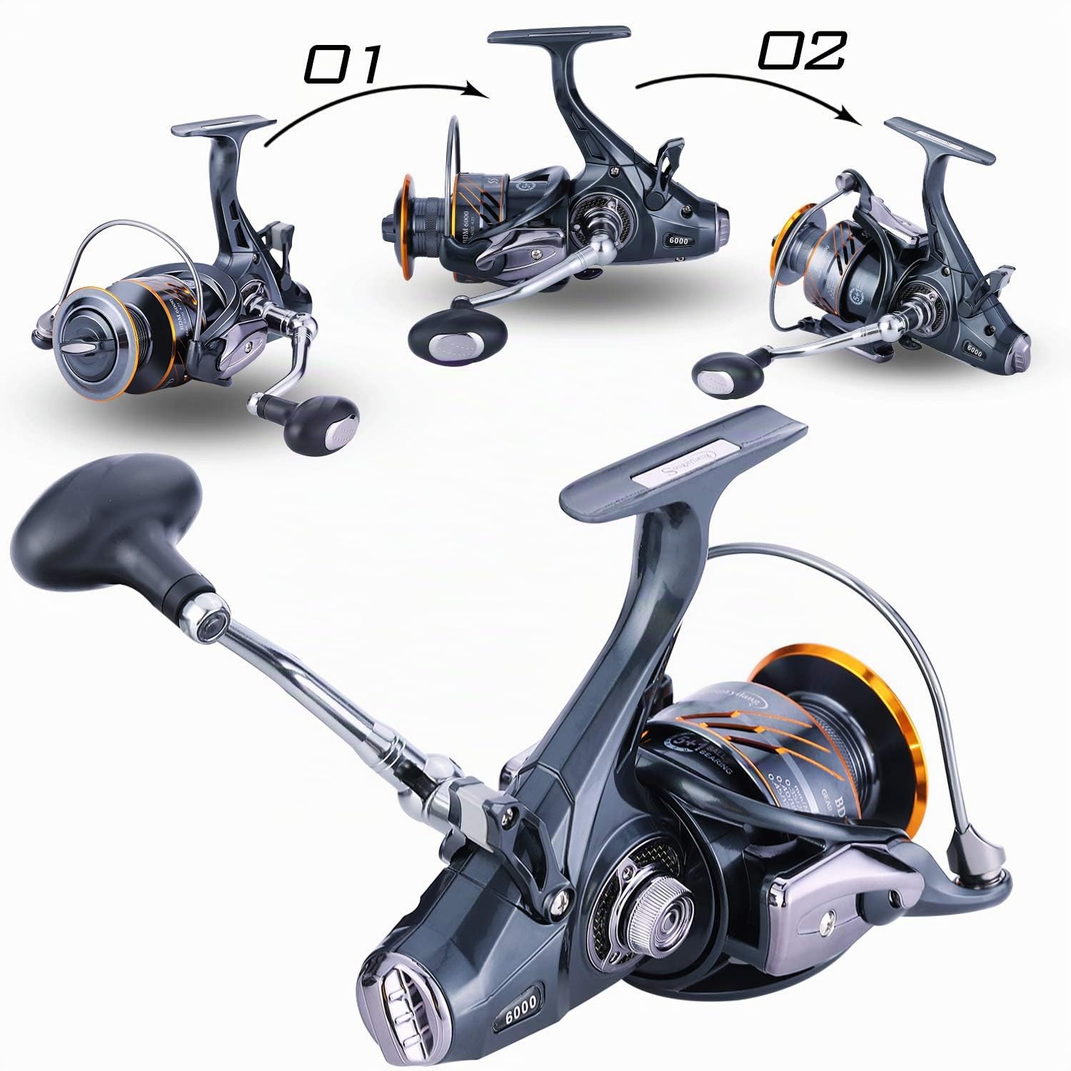 Sougayilang - Mulinello da pesca alla carpa 5+1 blindato in acciaio inox BB - Drag in fibra di carbonio