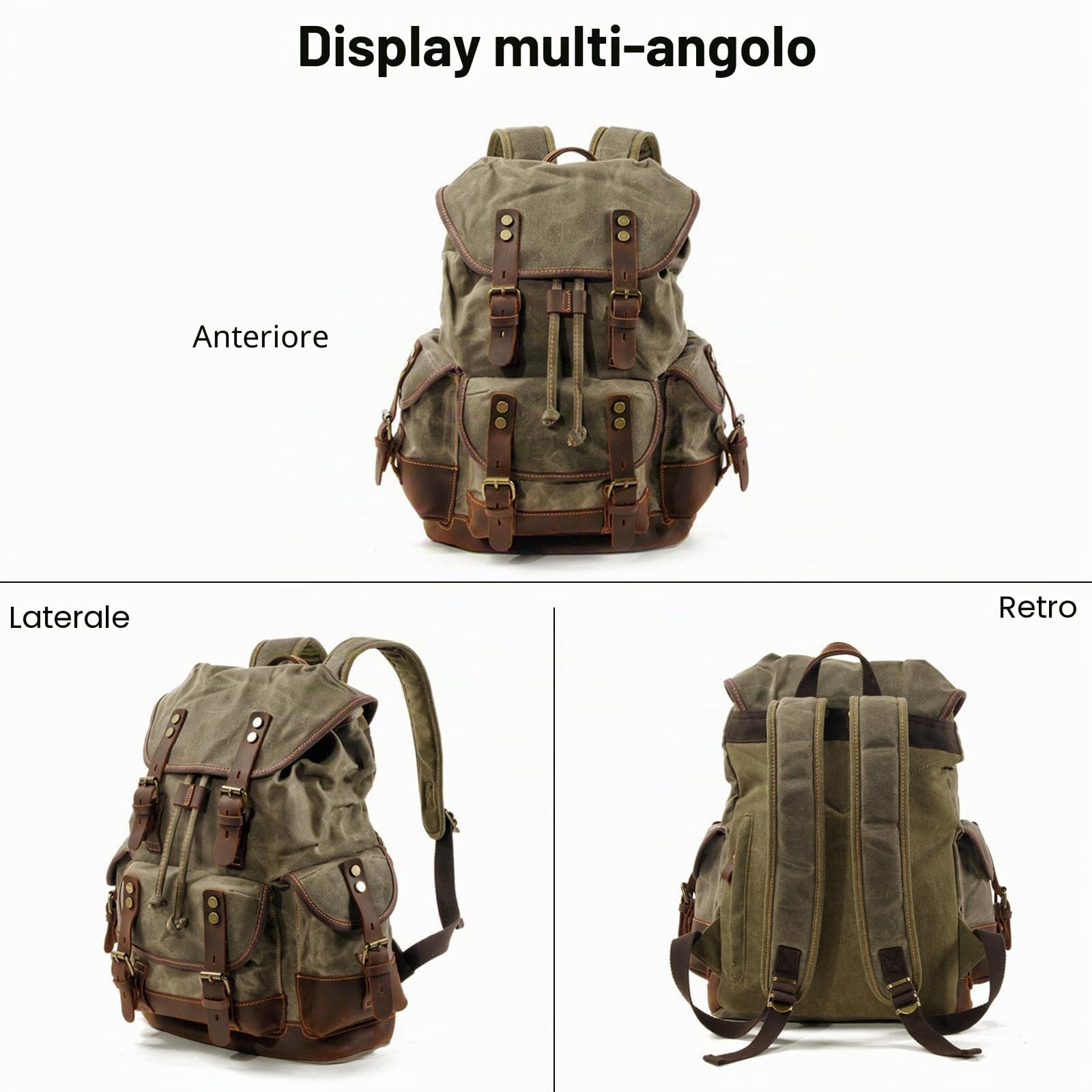 FANDARE Zaino per Uomo e Donna Zaino Casual Grande Capacità 21.6L Design Vintage Zaino in Tela per Viaggio e Lavoro Borsa per Laptop 15.6 Pollici