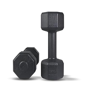 ARTINO 1Kg Pair Hexa PVC Dumbbells Set For Home Gym, Exercise & Fitness Dumbbell (Black) Fixed Weight Dumbbell (1Kg X 2PCS)