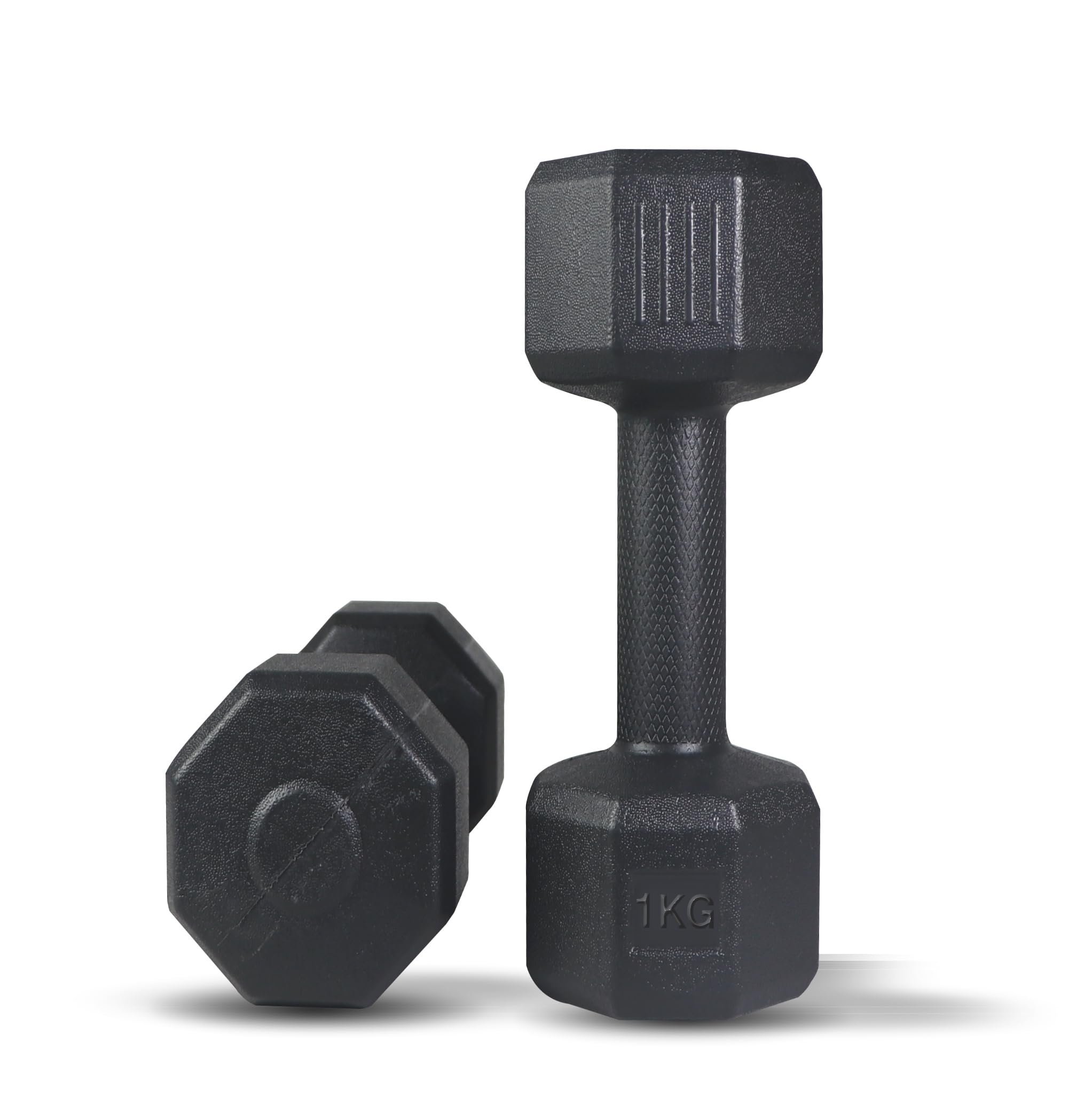 ARTINO 1Kg Pair Hexa PVC Dumbbells Set For Home Gym, Exercise & Fitness Dumbbell (Black) Fixed Weight Dumbbell (1kg X 2Pc)