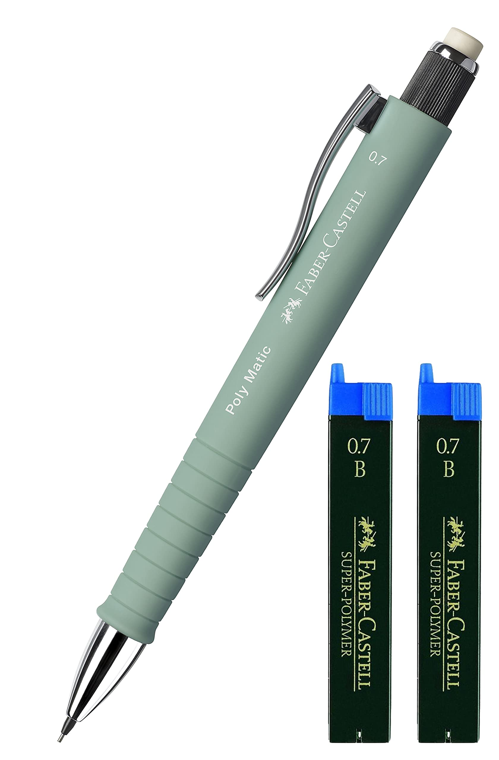 Faber-Castell 133365 – ołówek automatyczny Poly Matic 0,7 mm (miętowa zieleń + wkłady zapasowe)