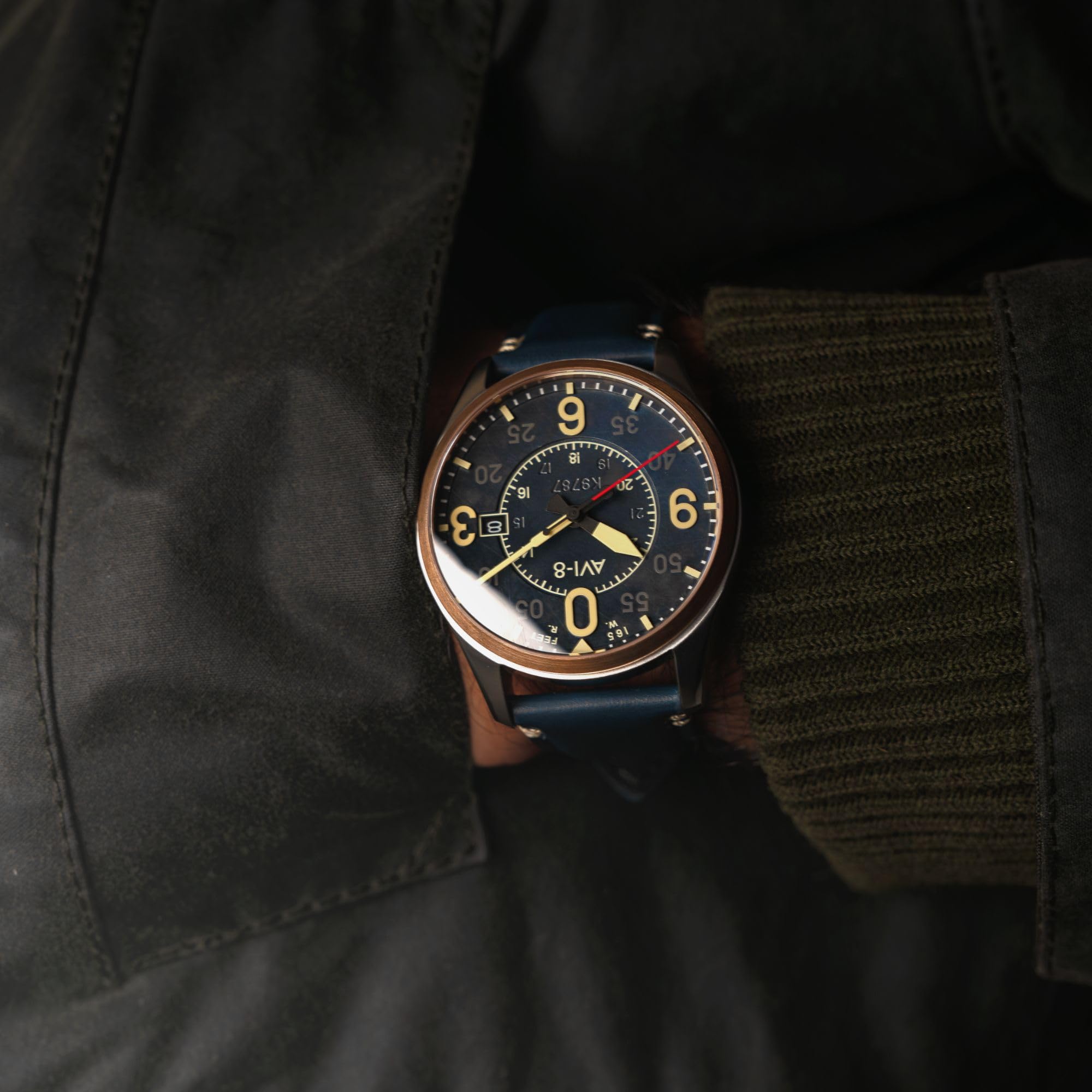AVI-8 Herren 42mm Spitfire Smith Automatik Uhr mit Lederarmband AV-4090