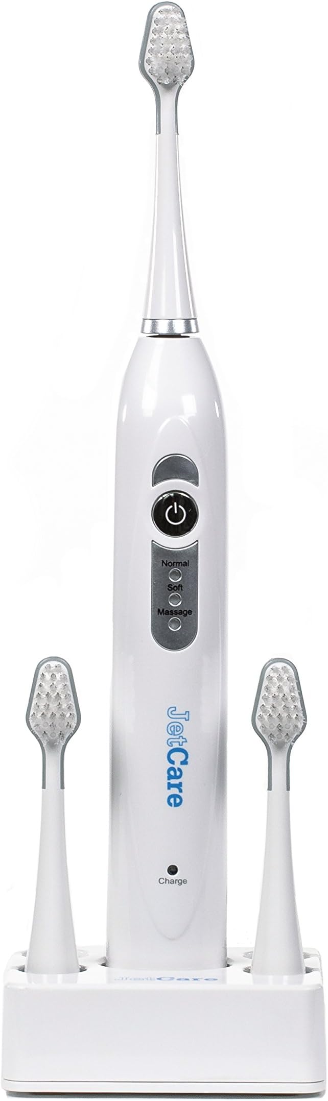 JetCare Power Series Rechargable Sonic Toothbrush w/ Charging Station, 3 Brush Modes, Includes 3 FREE Electric Toothbrush Replacement Heads (White)