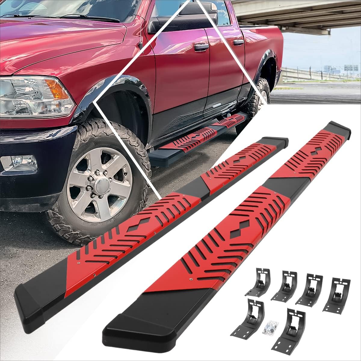 [Pair] 5" Chrome Stainless Running Boards/Side Steps/Nerf Bars Compatible with 09-24 Dodge Ram 1500-3500 Extended Cab