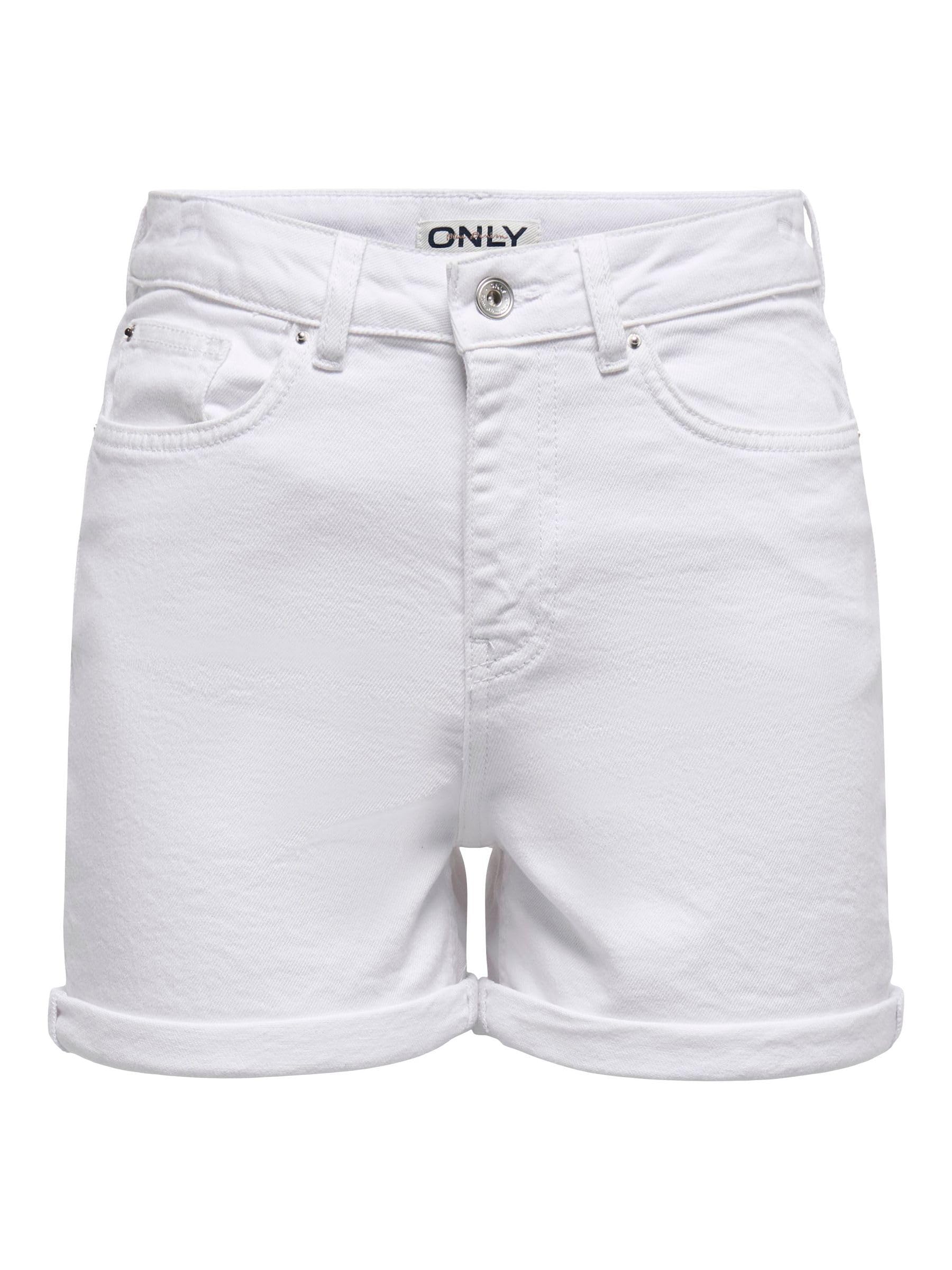 ONLY ONLJOSEPHINE Female Denim Shorts High Waist Normal Cut Denim Shorts, White (White Denim), M