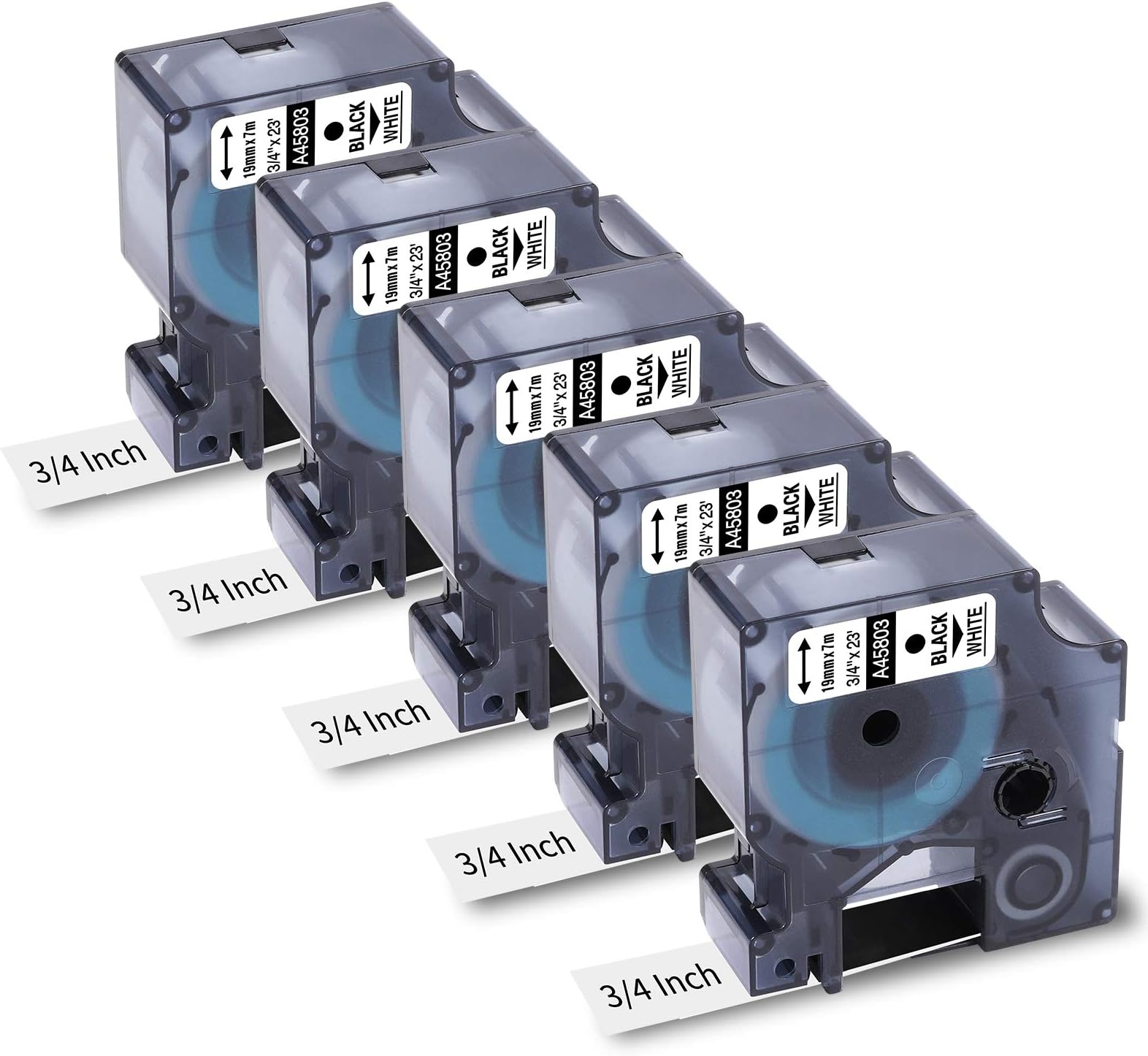 5-Pack Replace for Dymo D1 Label Tape 19mm 45803 45803s S0720830 Label Maker Refills, Black on White, 3/4 Inch x 23 Ft(7m), Compatible with Dymo LabelManager 360D 420P 450D 500TS 450 Duo