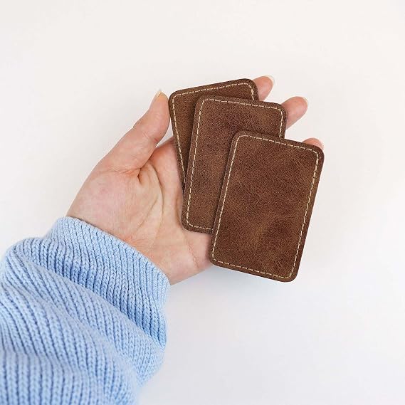 10 Pcs Blank Leatherette Hat Patches with Adhesive Rectangle Leather Iron On Patch for Laser Engraving Faux Leather Patches for Hats 3 x 2 Inches Custom Fabric Repair Sew Laser Supplies (Brown)