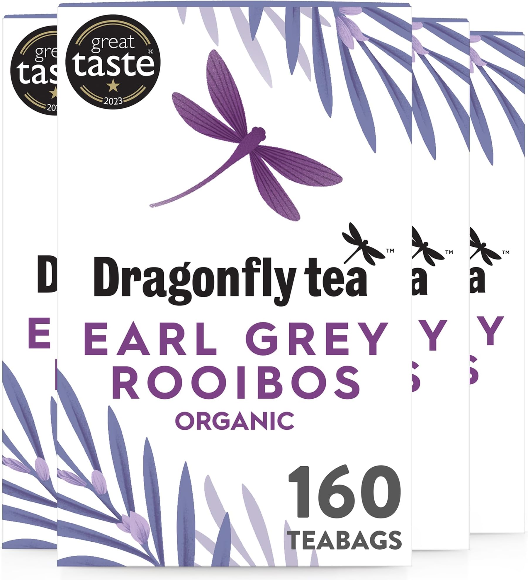 Dragonfly Organic Earl Grey Rooibos Tea, Pack of 4 x 40 (160 Teabags) Natural...