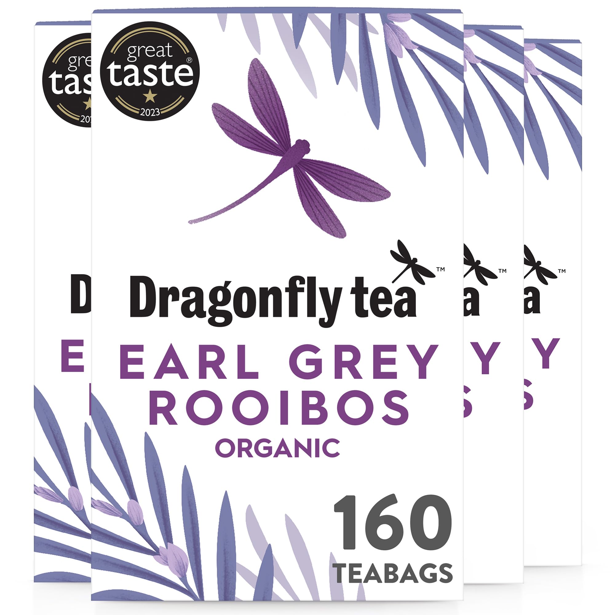 Dragonfly Organic Earl Grey Rooibos Tea, Pack of 4 x 40 (160 Teabags) Naturally Decaf Earl Grey Tea Bags, Caffeine-Free Teabags, With real Bergamot Oil