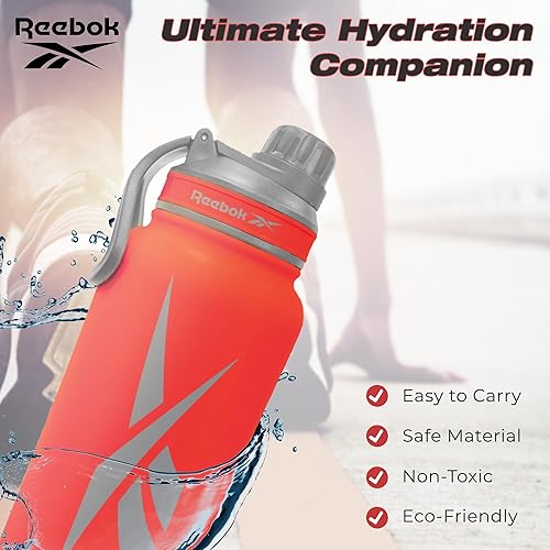 Miniatura 2 de Reebok Botella de agua de acero inoxidable con diseño atlético, botella de agua aislada de 40 onzas con tapa para beber, botella de agua deportiva
