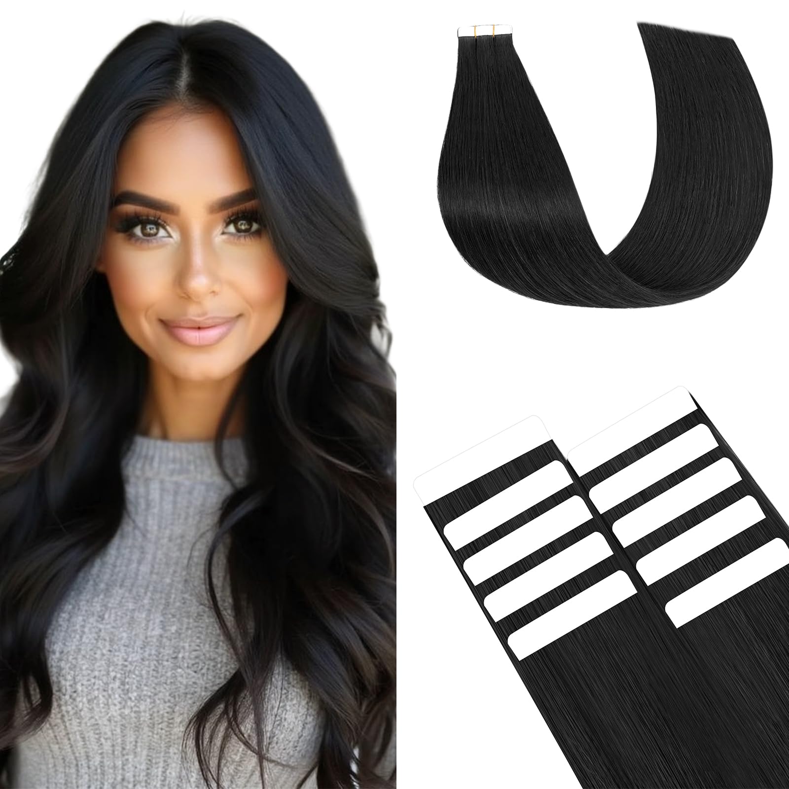 TESS Invisible Tape Hair Extensions Human Hair Real Hair Thin Type 10 Pcs 15G Lightweight For Highlight Straight Short