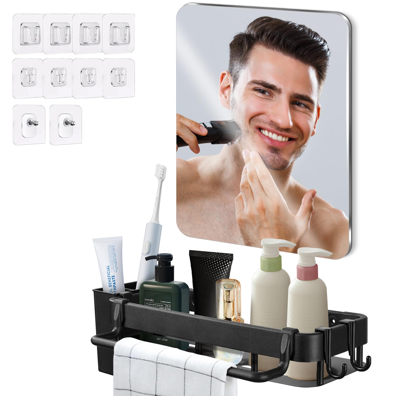 Fog Proof Shower Mirror Fogless for Shaving Fogless Shave Mirror with Shower Caddy Set Acrylic Small Wall Mirror